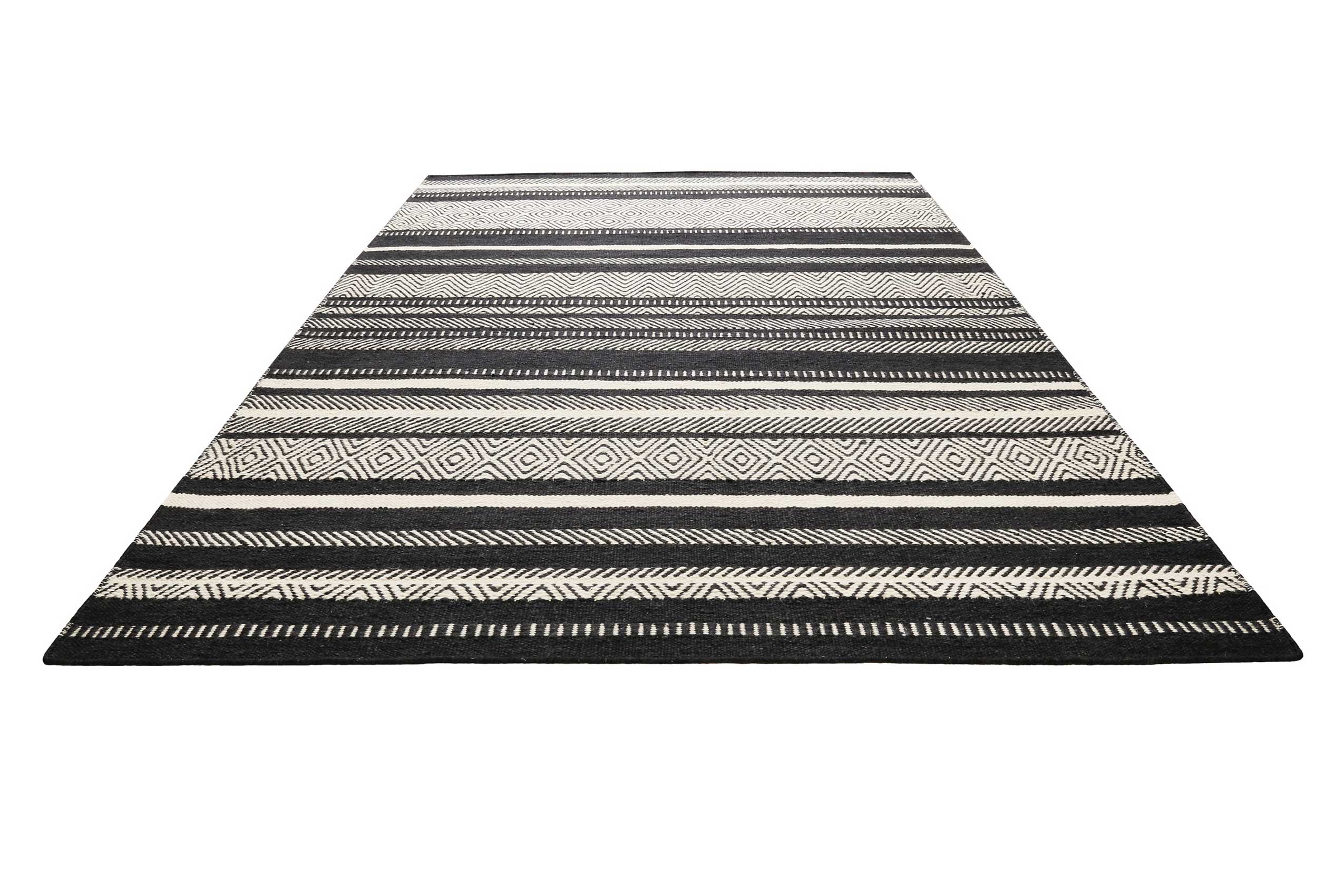 Kelim Teppich Schwarz Beige aus Wolle » Dijon « Green Looop - Ansicht 2