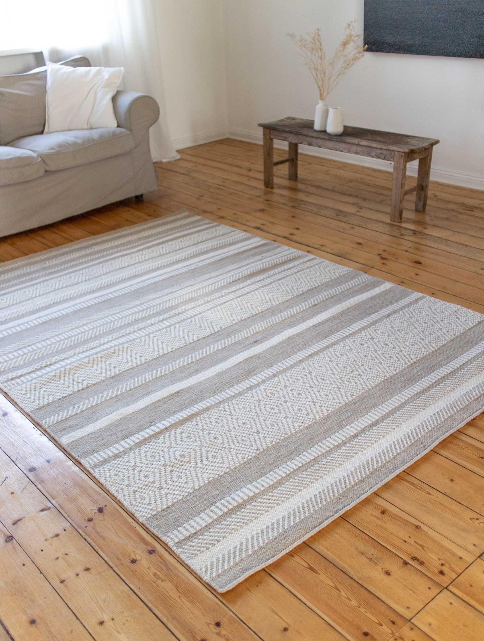 Kelim Teppich Beige Braun aus Wolle 