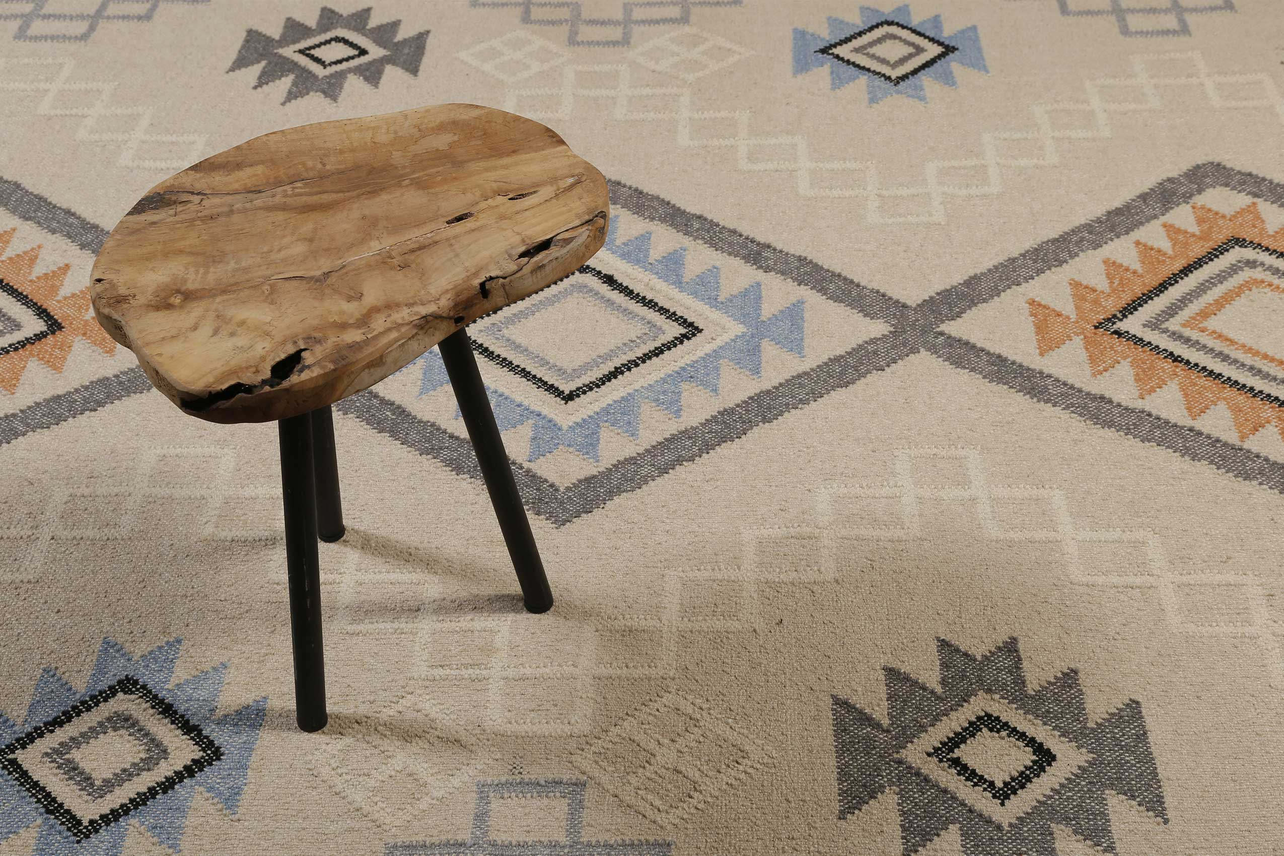 Kelim Teppich Creme Beige aus Wolle 