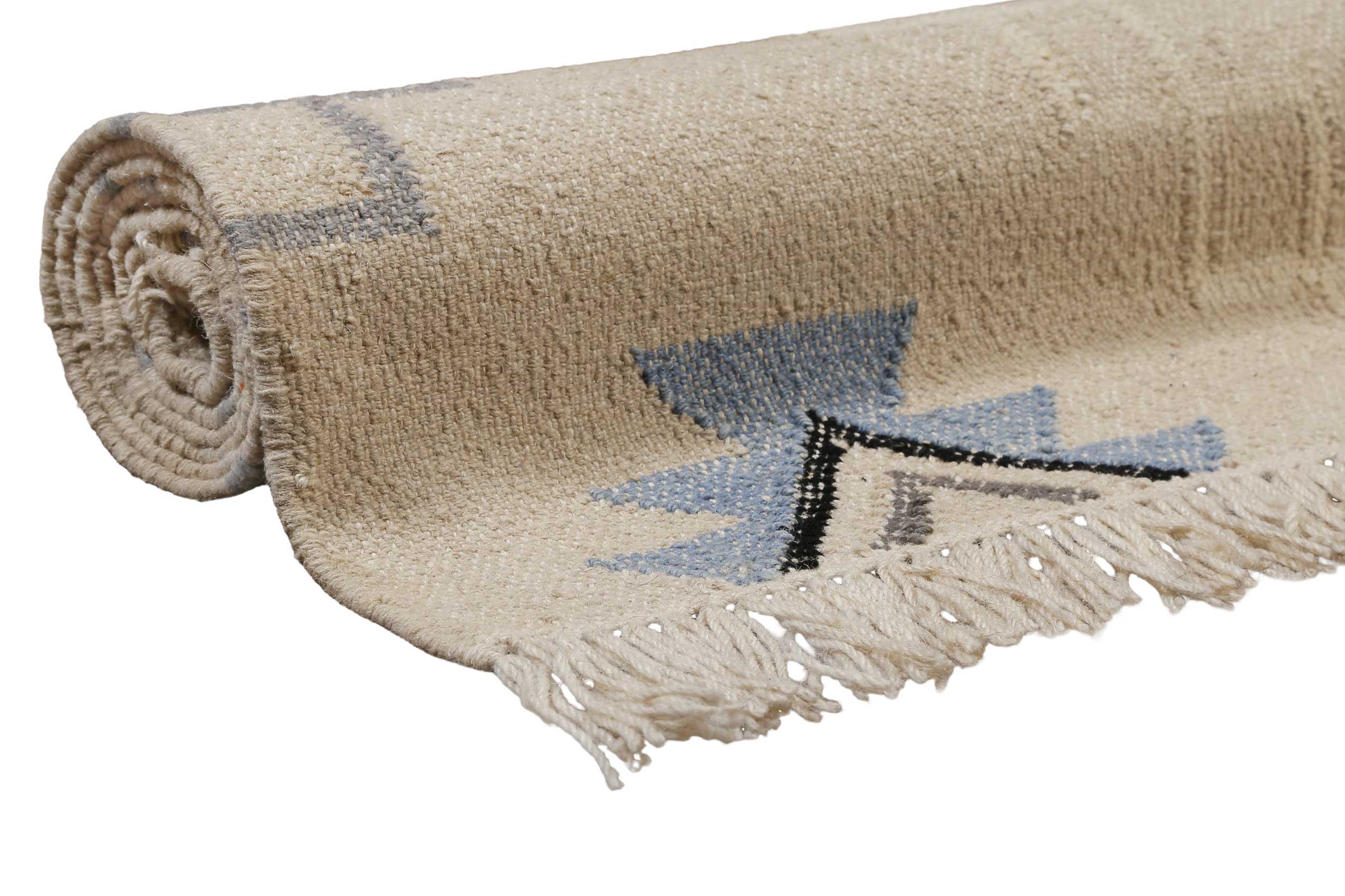Kelim Teppich Creme Beige aus Wolle 