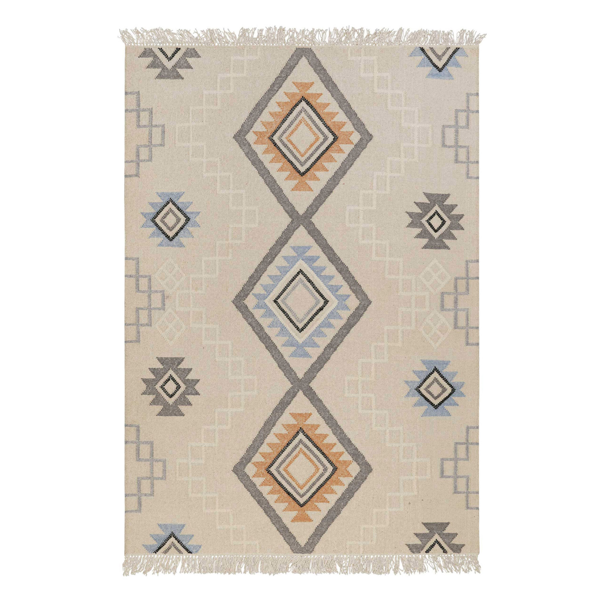Kelim Teppich Creme Beige aus Wolle 