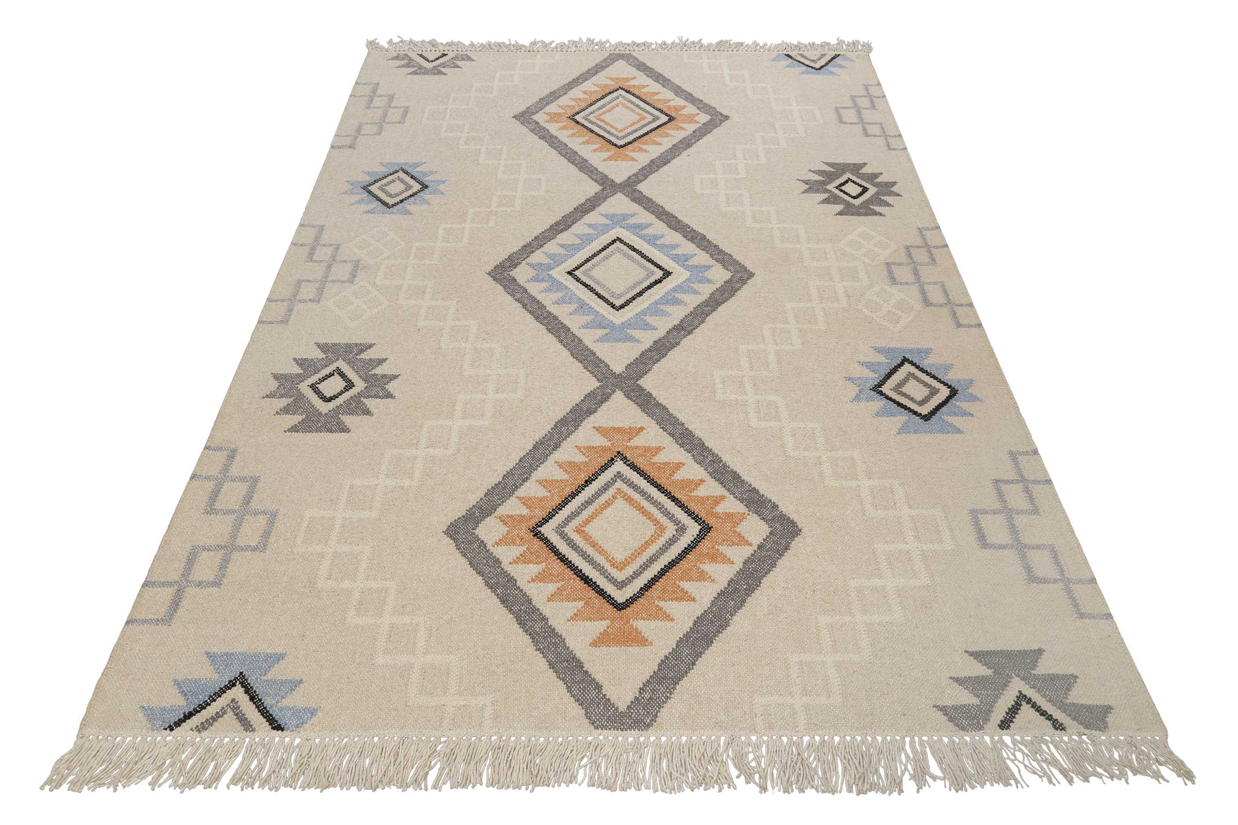 Kelim Teppich Creme Beige aus Wolle 