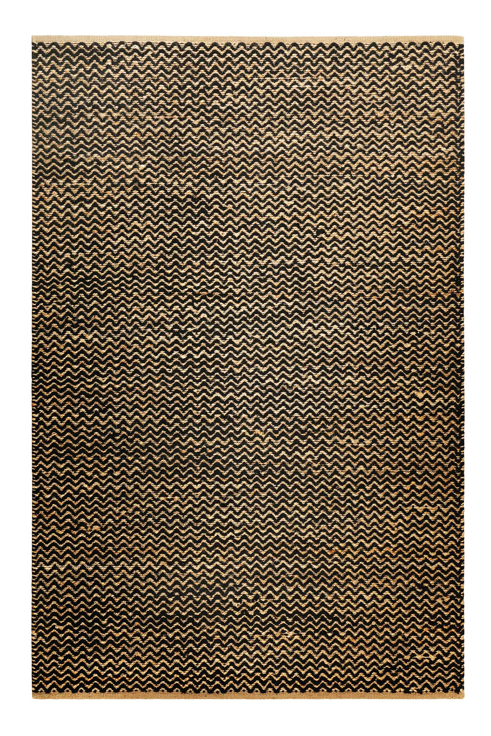 Kelim Teppich Schwarz Beige aus Naturfaser 