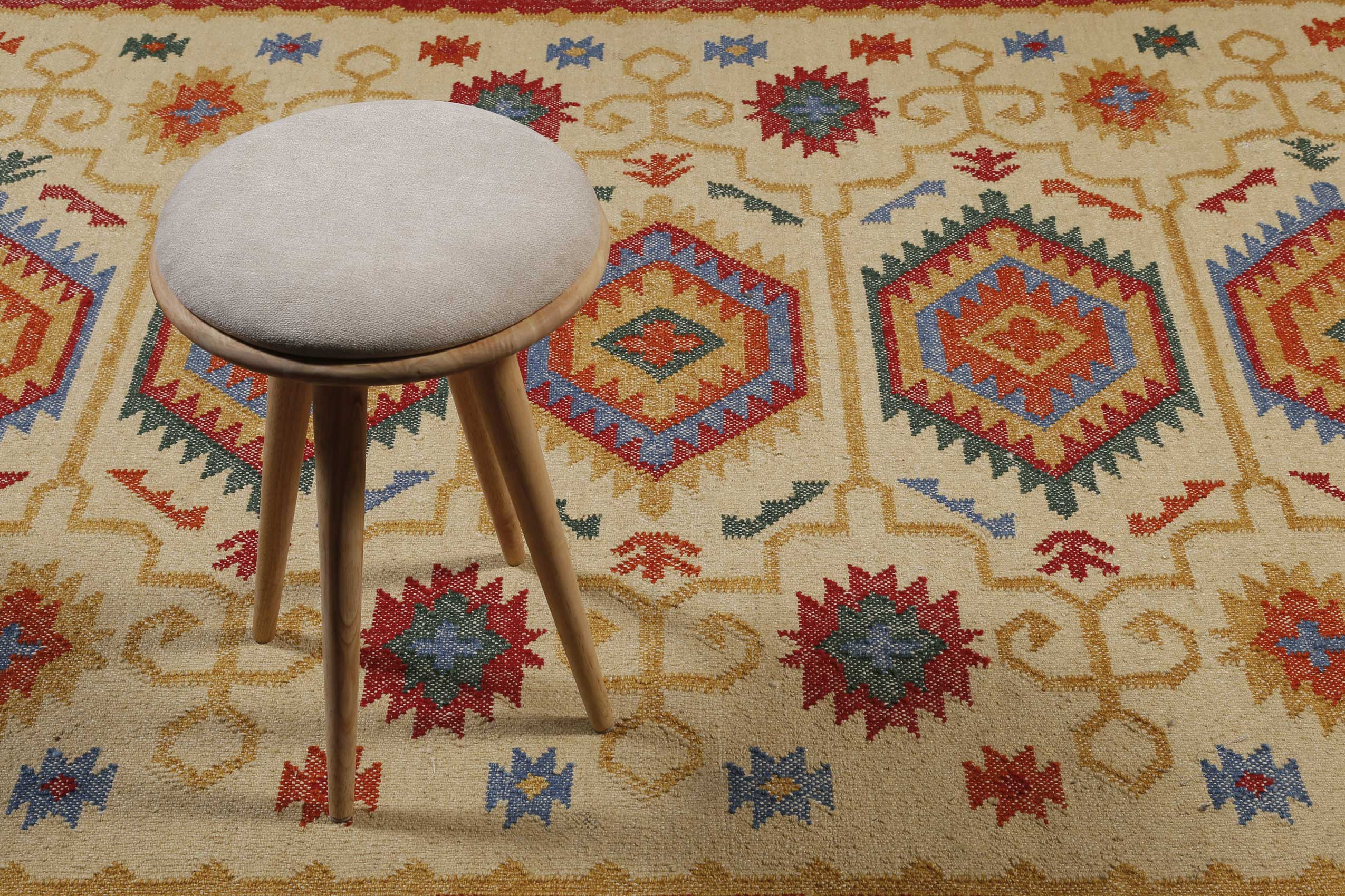 Kelim Teppich Beige aus Wolle 