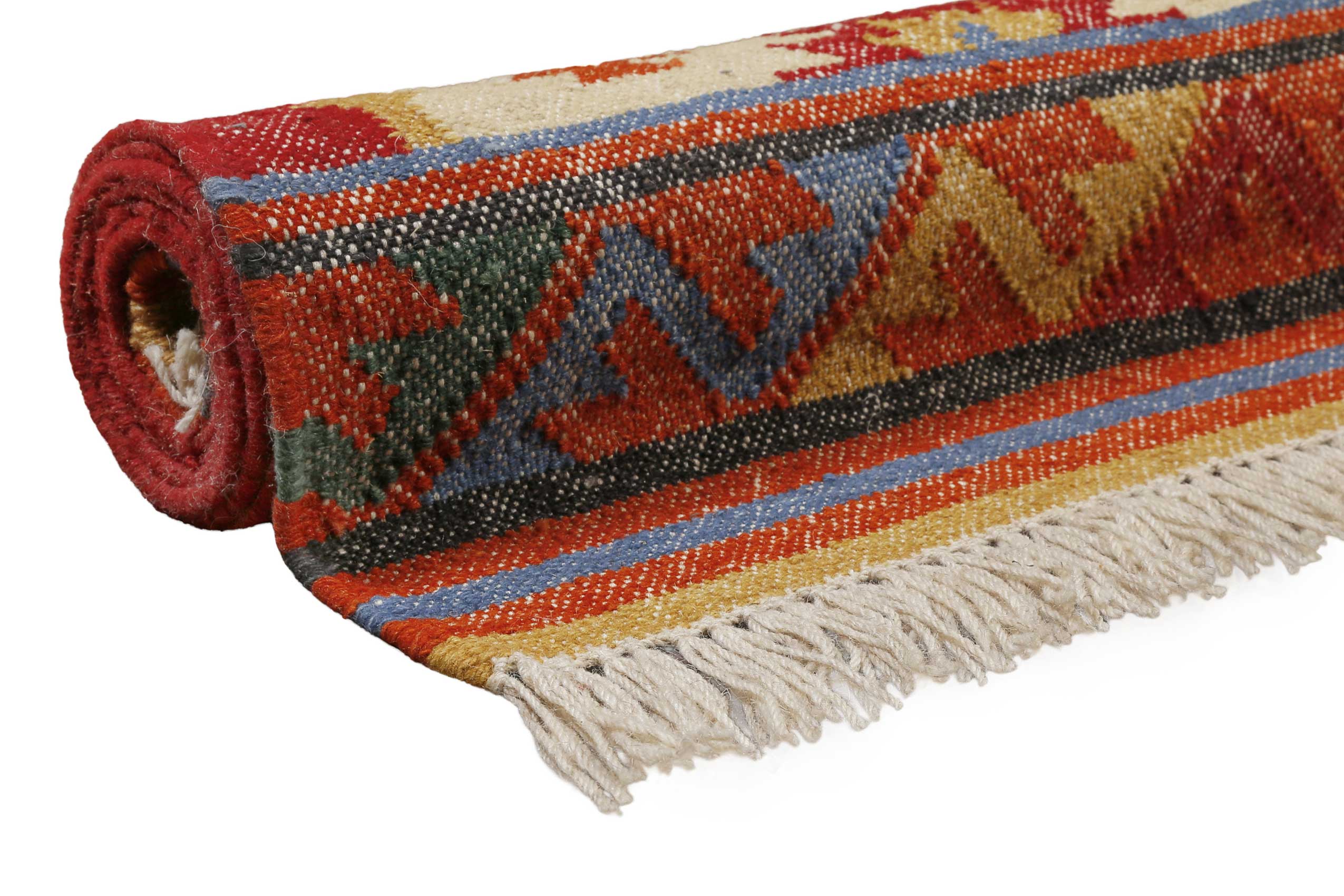 Kelim Teppich Beige aus Wolle 
