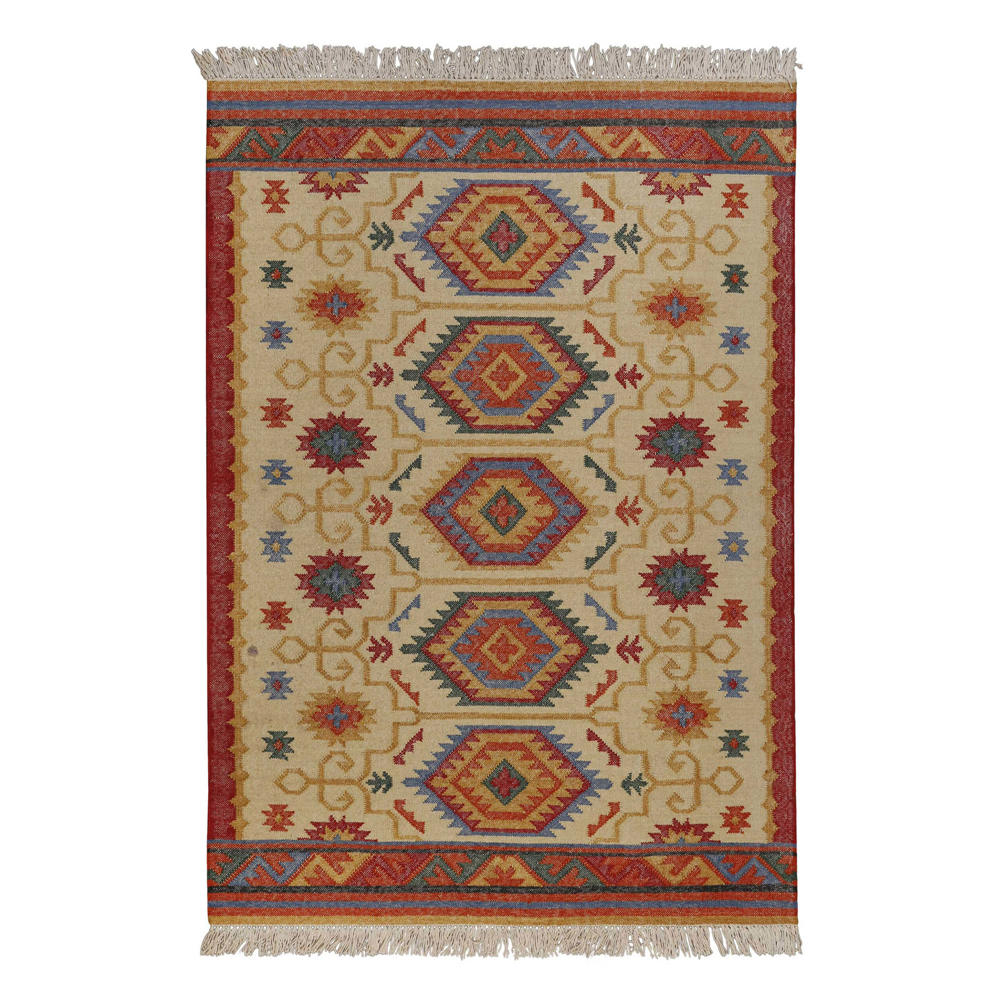 Kelim Teppich Beige aus Wolle 