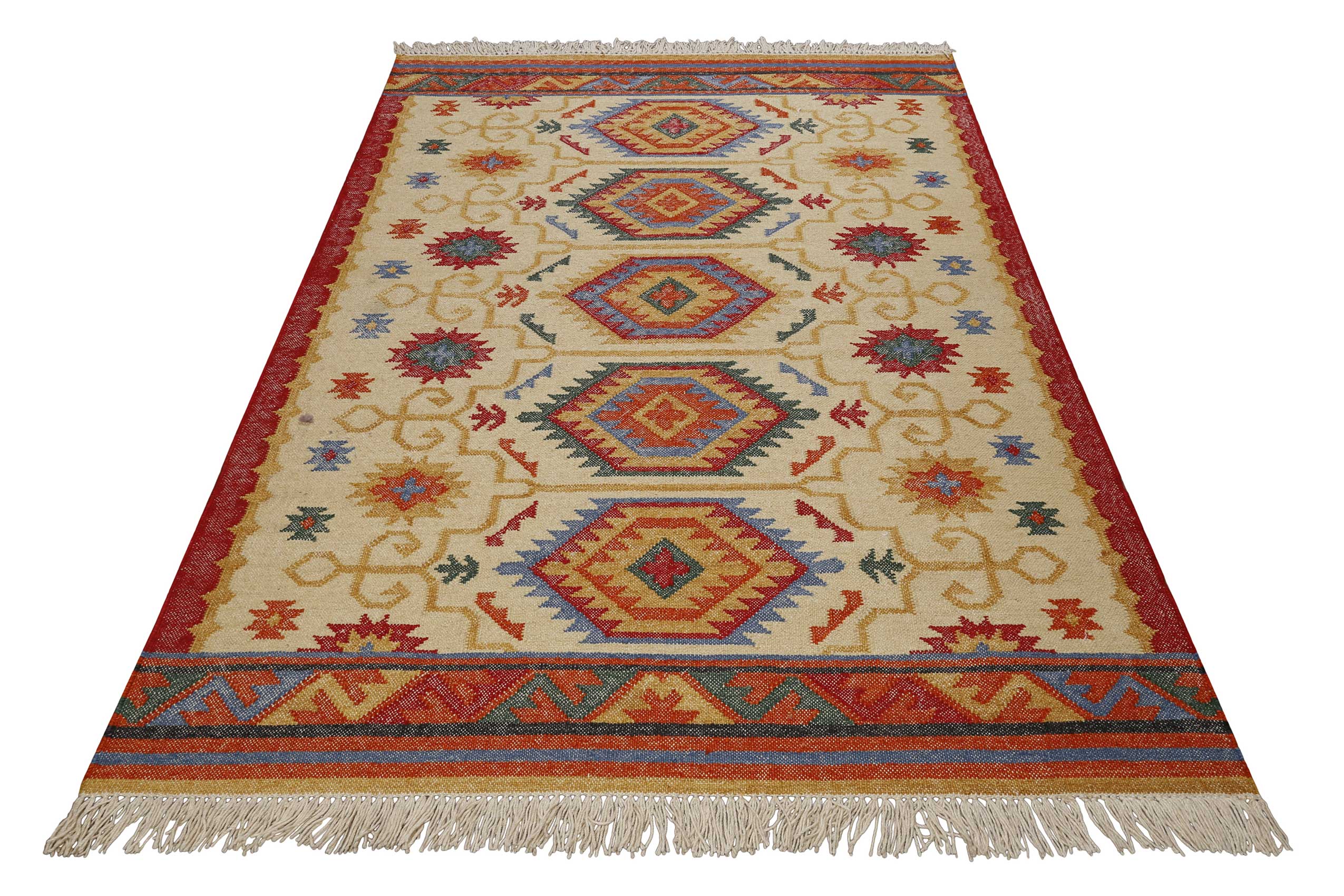Kelim Teppich Beige aus Wolle 