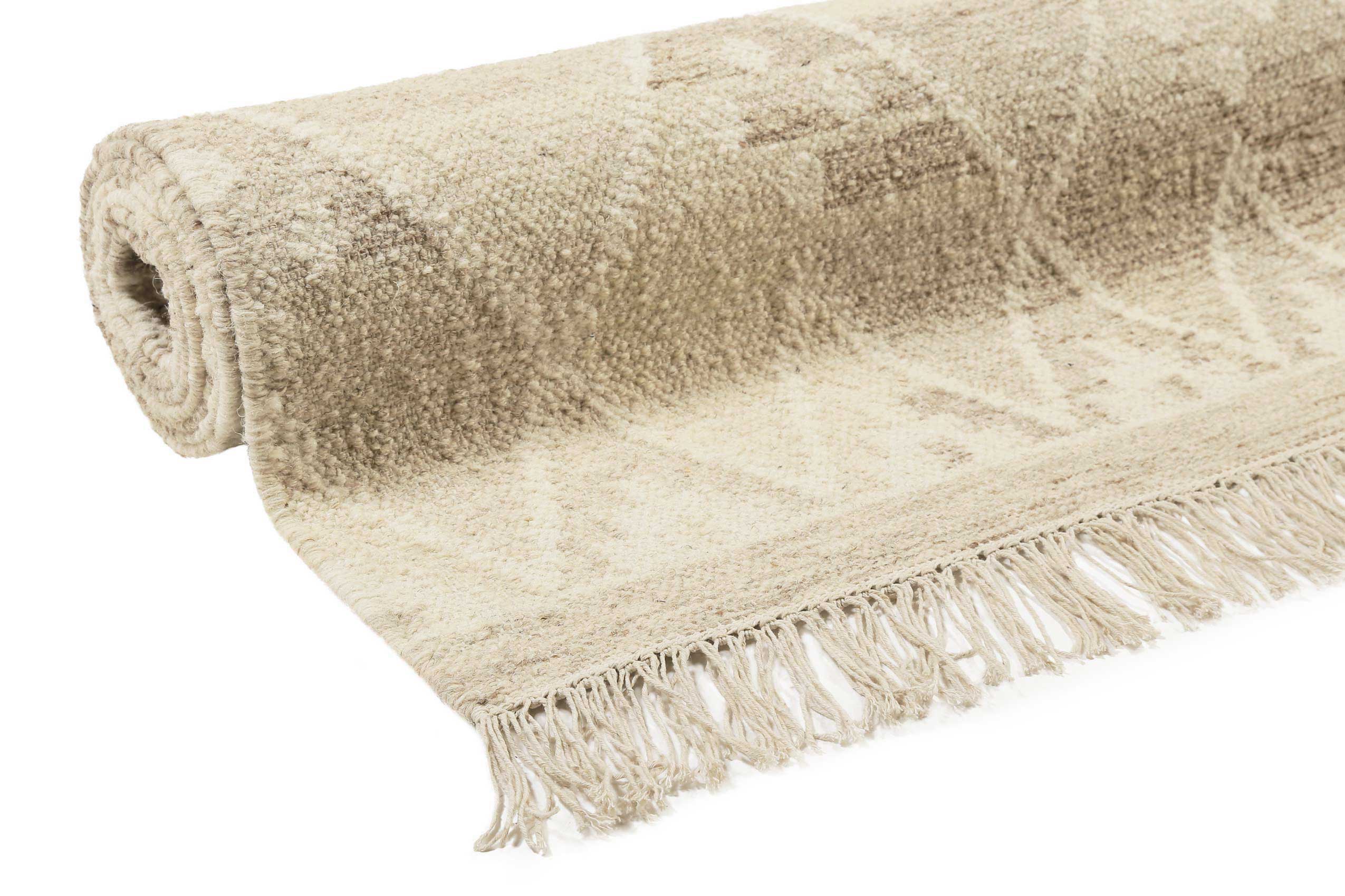 Kelim Teppich Beige Braun meliert aus Wolle 