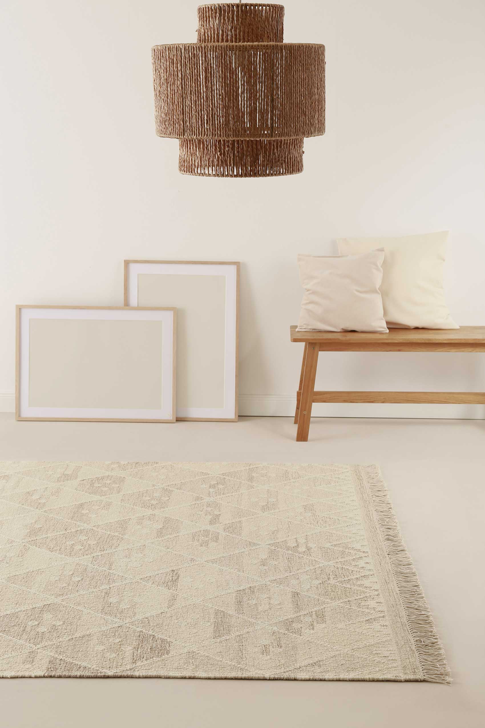 Kelim Teppich Beige Braun meliert aus Wolle 
