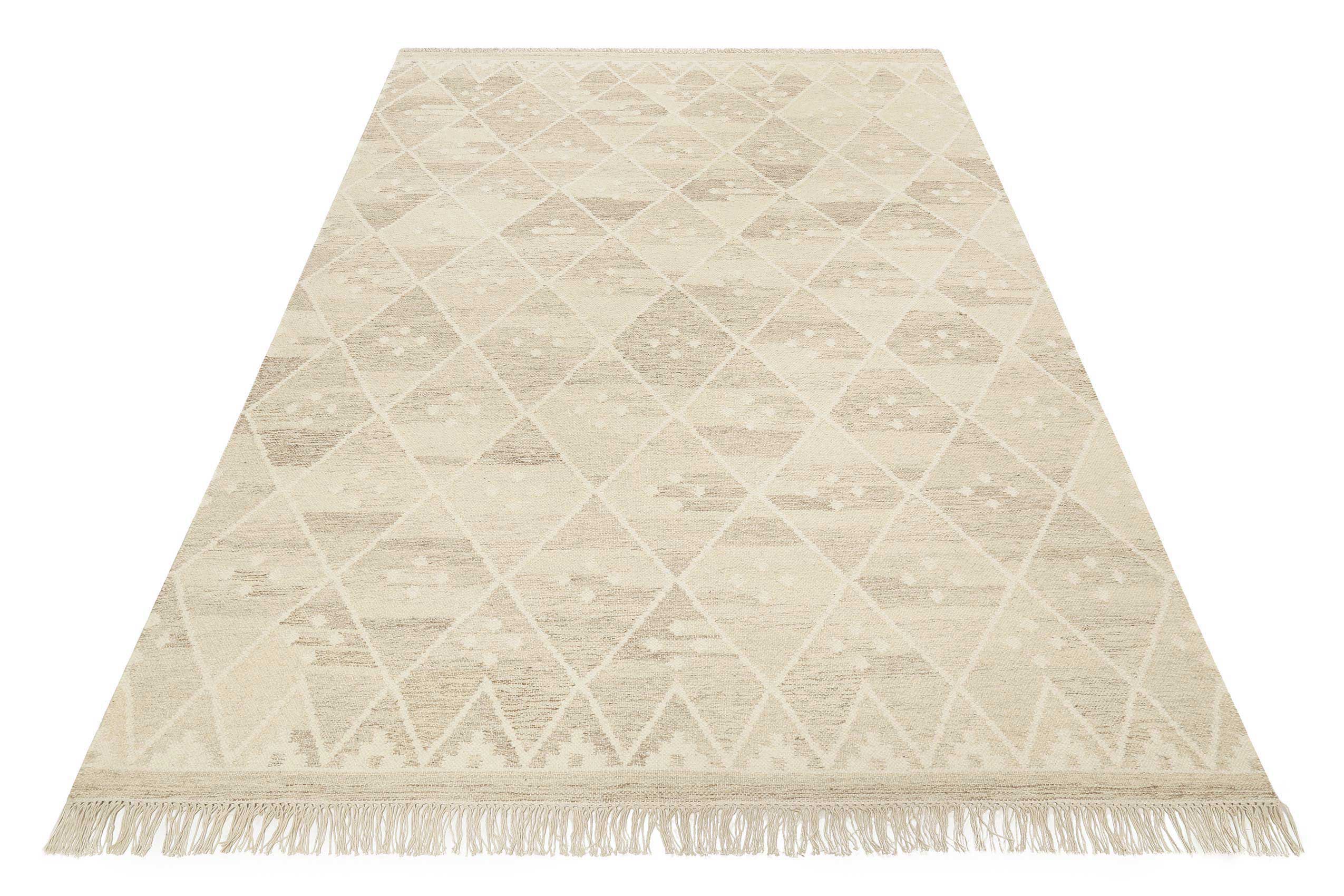 Kelim Teppich Beige Braun meliert aus Wolle 