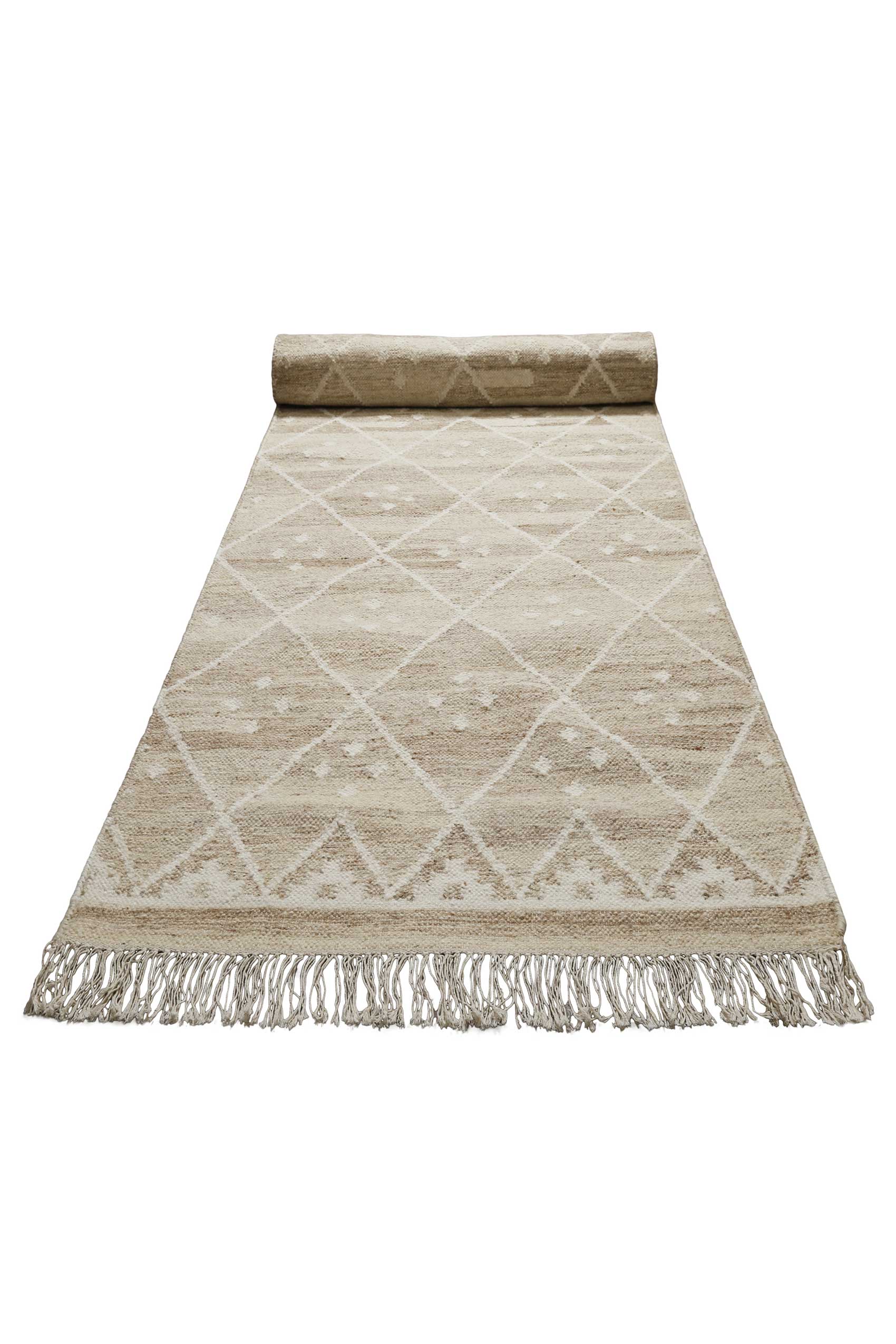 Kelim Teppich Beige Braun meliert aus Wolle 
