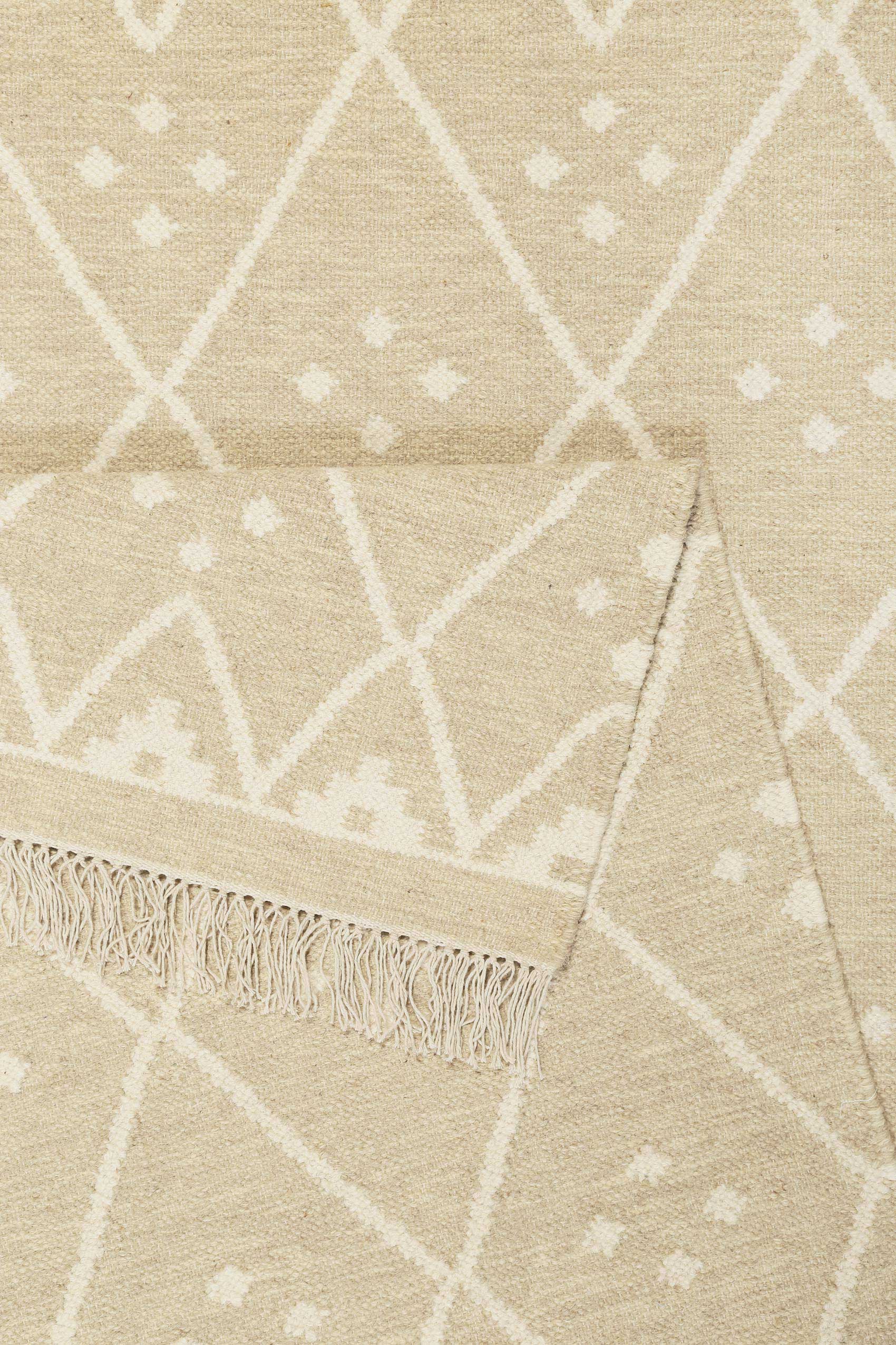 Kelim Teppich Beige Creme meliert aus Wolle 