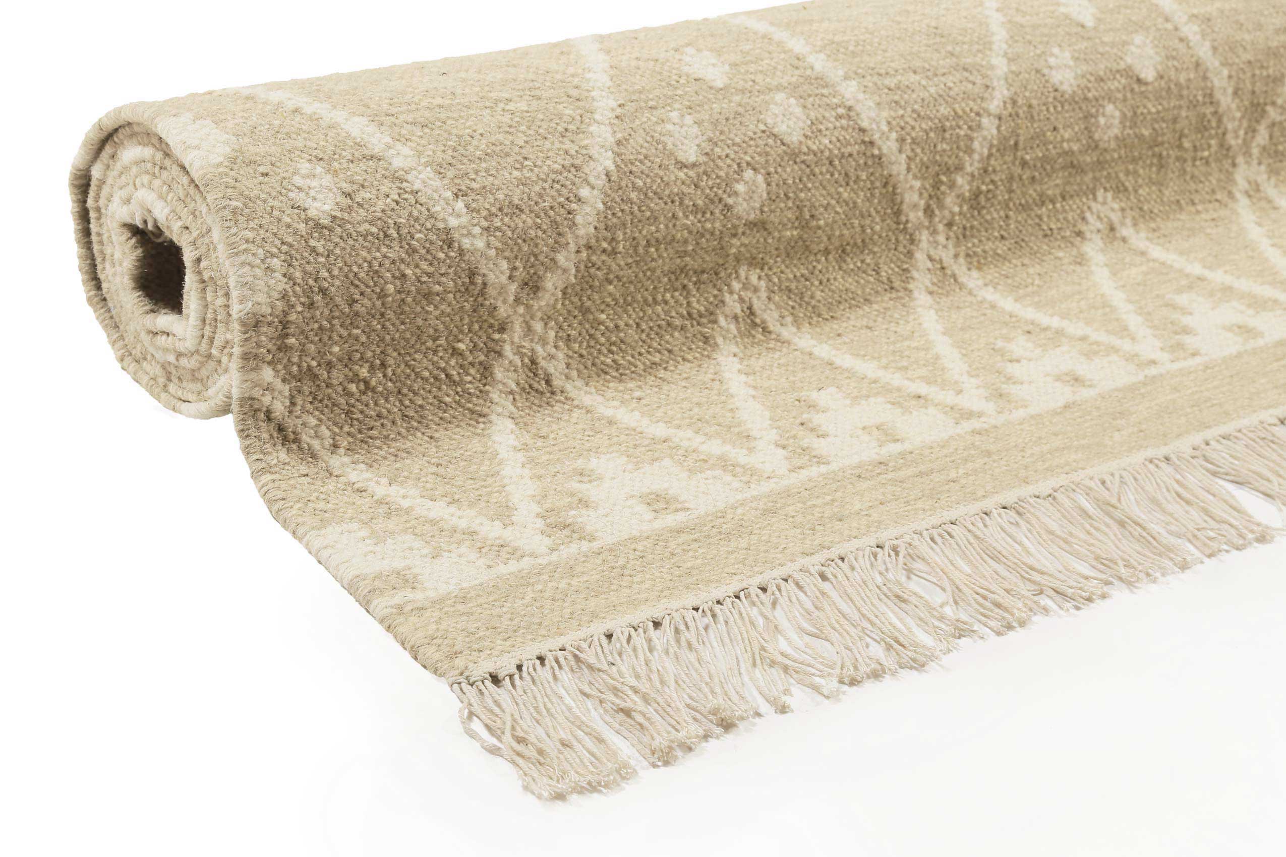 Kelim Teppich Beige Creme meliert aus Wolle 