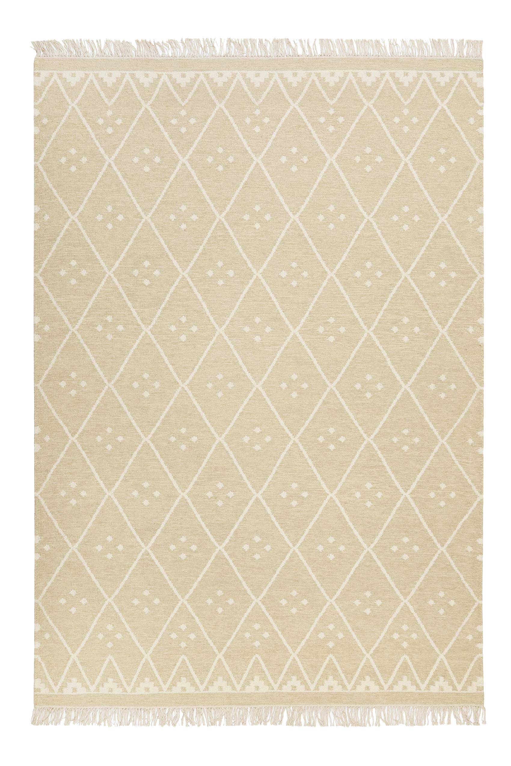 Kelim Teppich Beige Creme meliert aus Wolle 