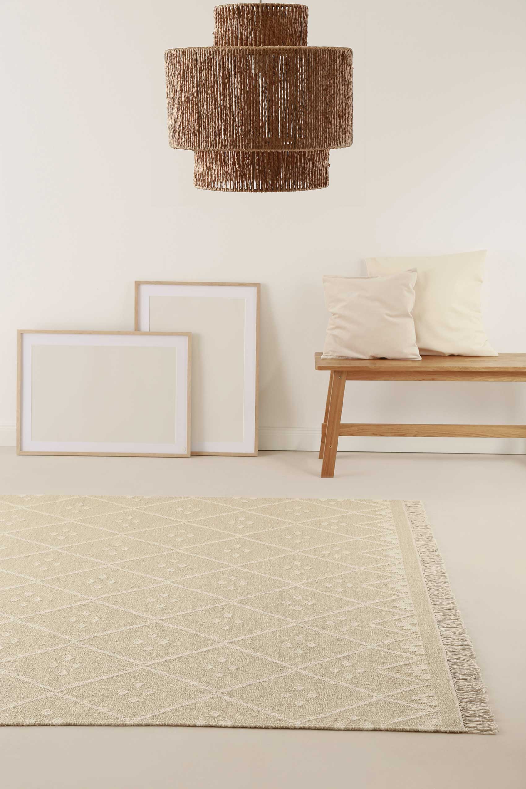 Kelim Teppich Beige Creme meliert aus Wolle 