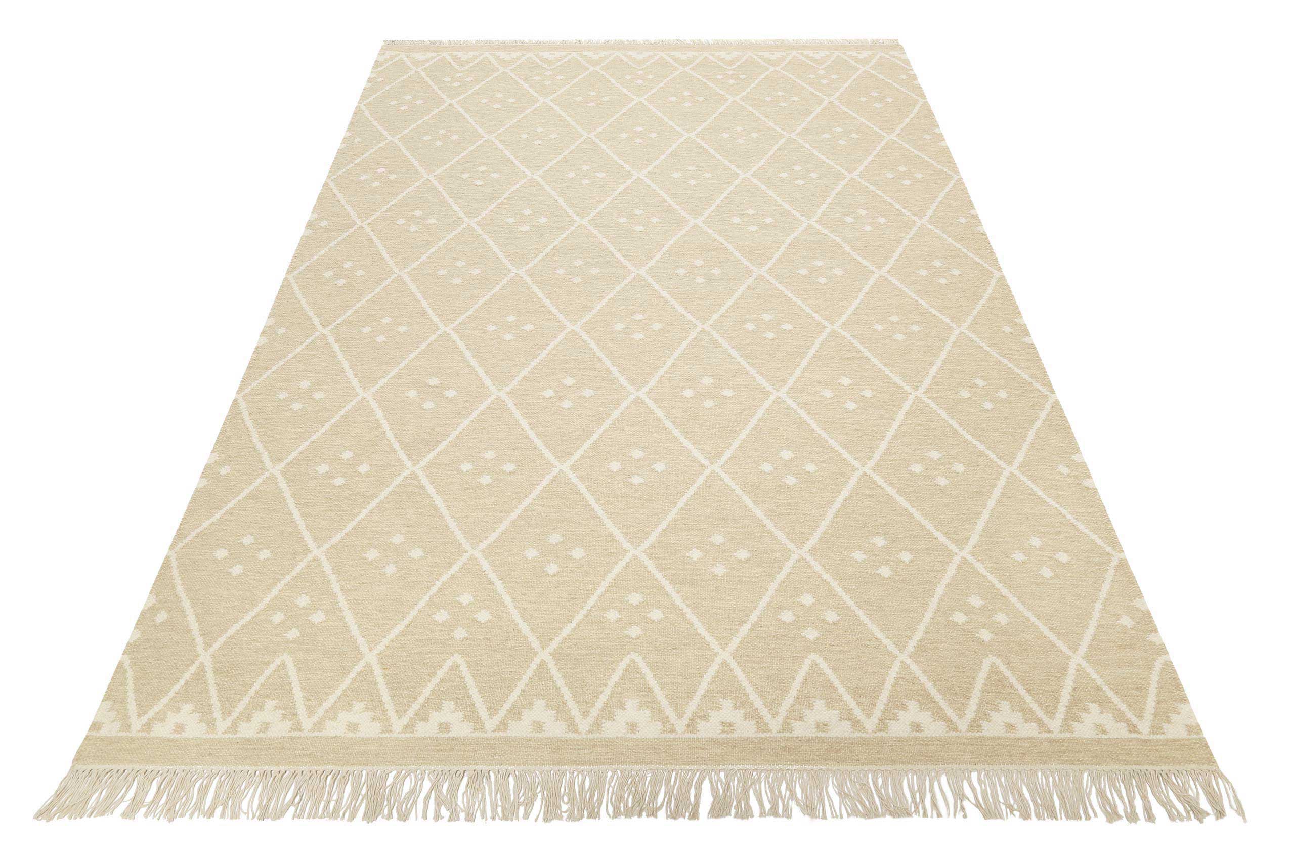 Kelim Teppich Beige Creme meliert aus Wolle 