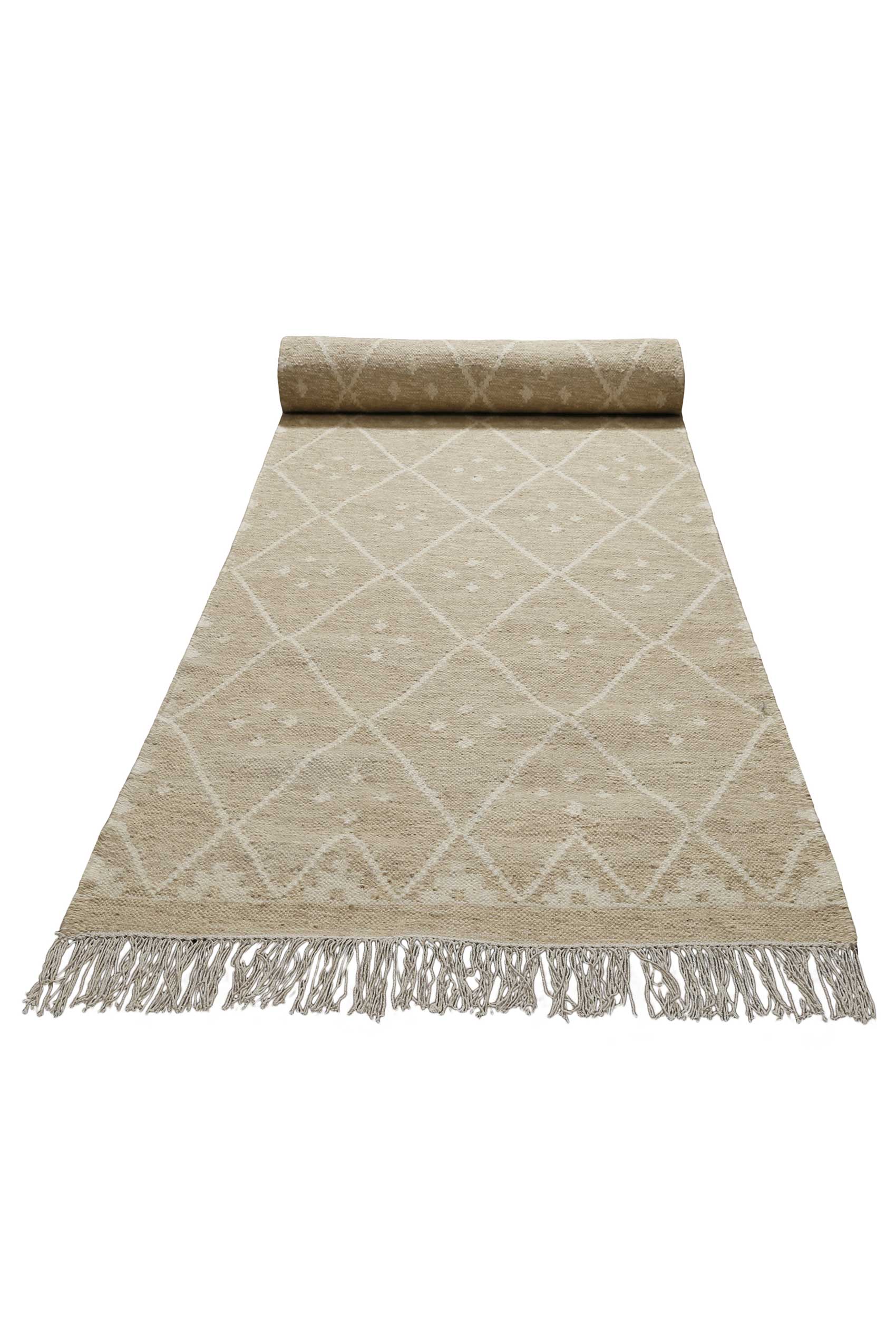 Kelim Teppich Beige Creme meliert aus Wolle 