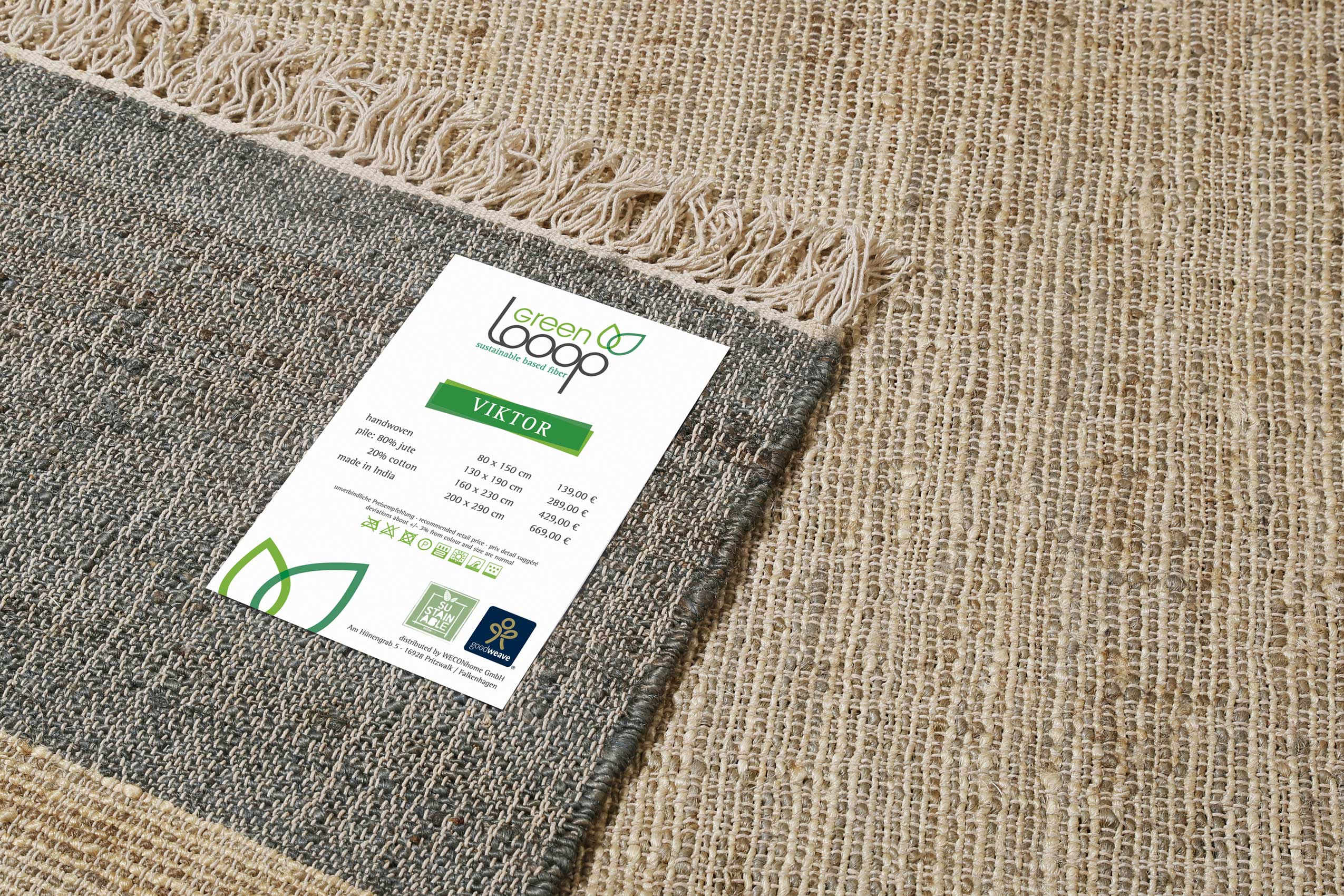 Handwebteppich Beige Grau aus Naturfaser 