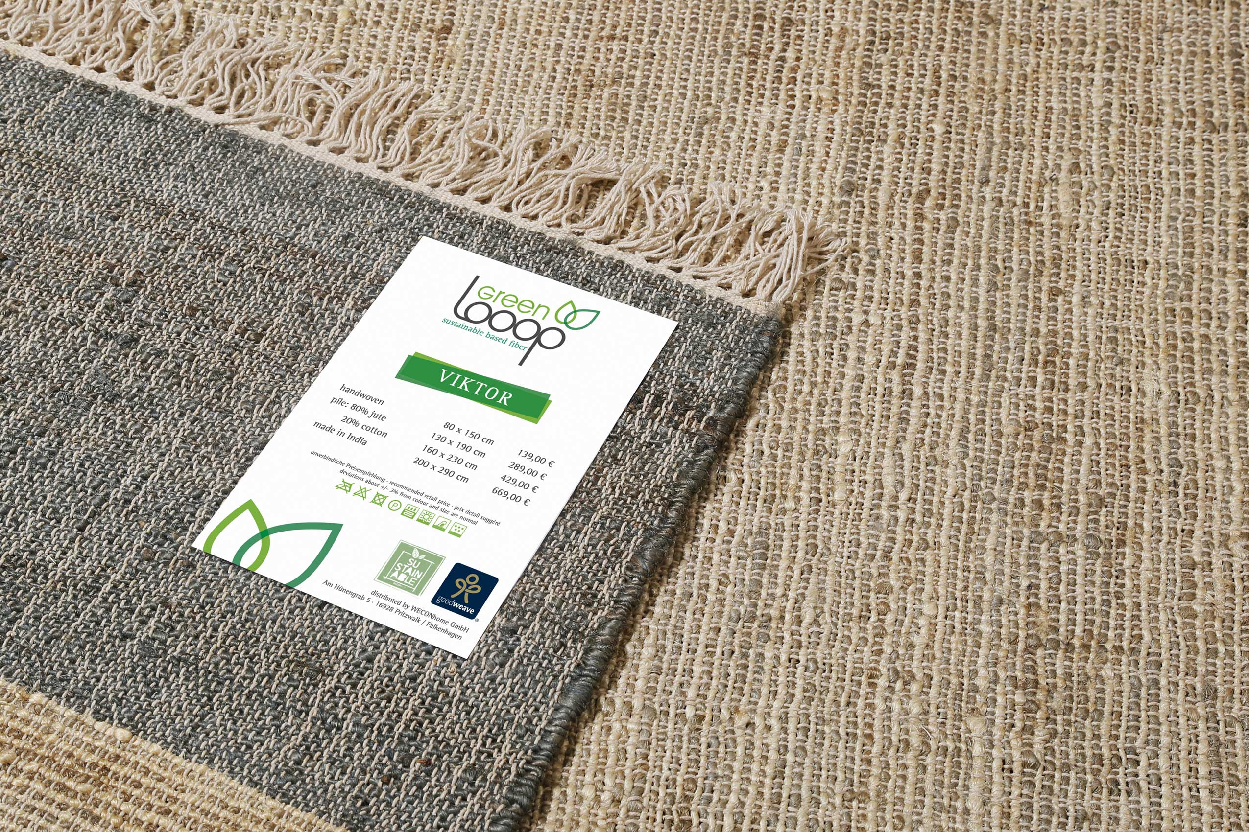 Handwebteppich Beige Grau aus Naturfaser » Viktor « Green Looop - Ansicht 5