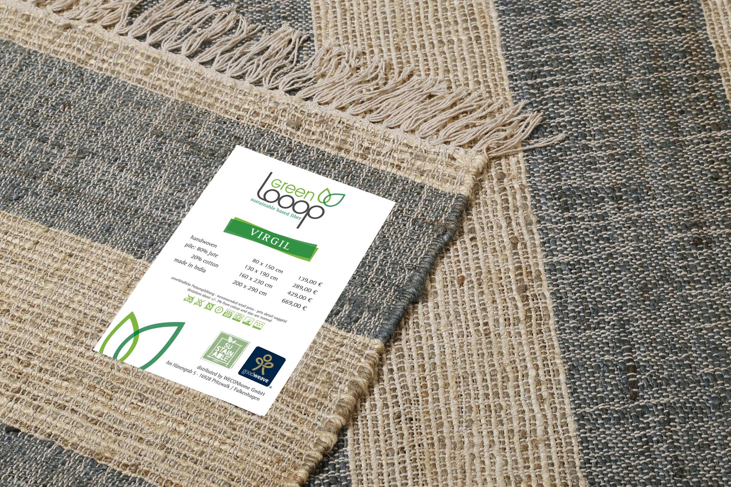 Handwebteppich Beige Grau aus Naturfaser » Virgil « Green Looop - Ansicht 5