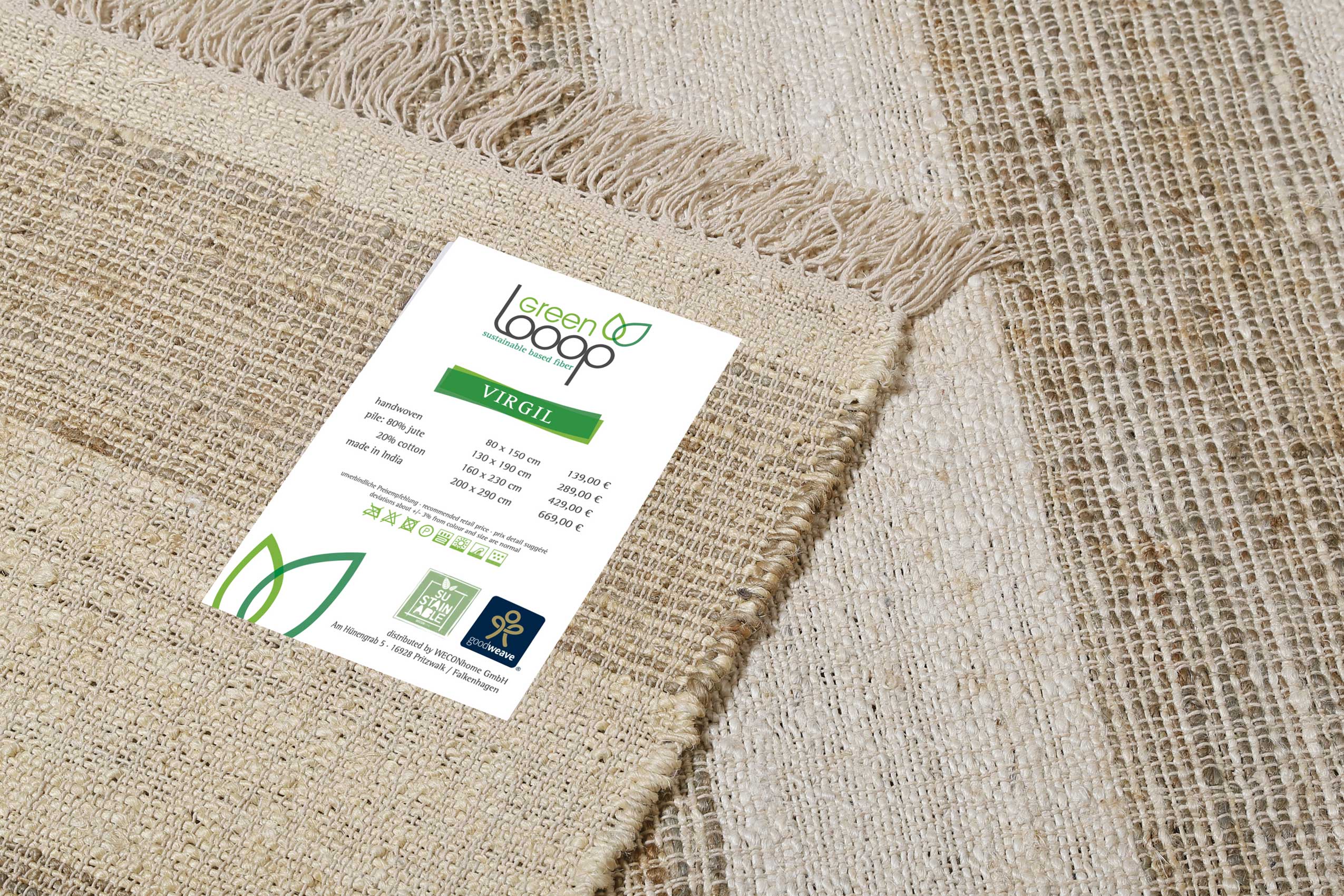 Handwebteppich Beige Sand aus Naturfaser » Virgil « Green Looop - Ansicht 5