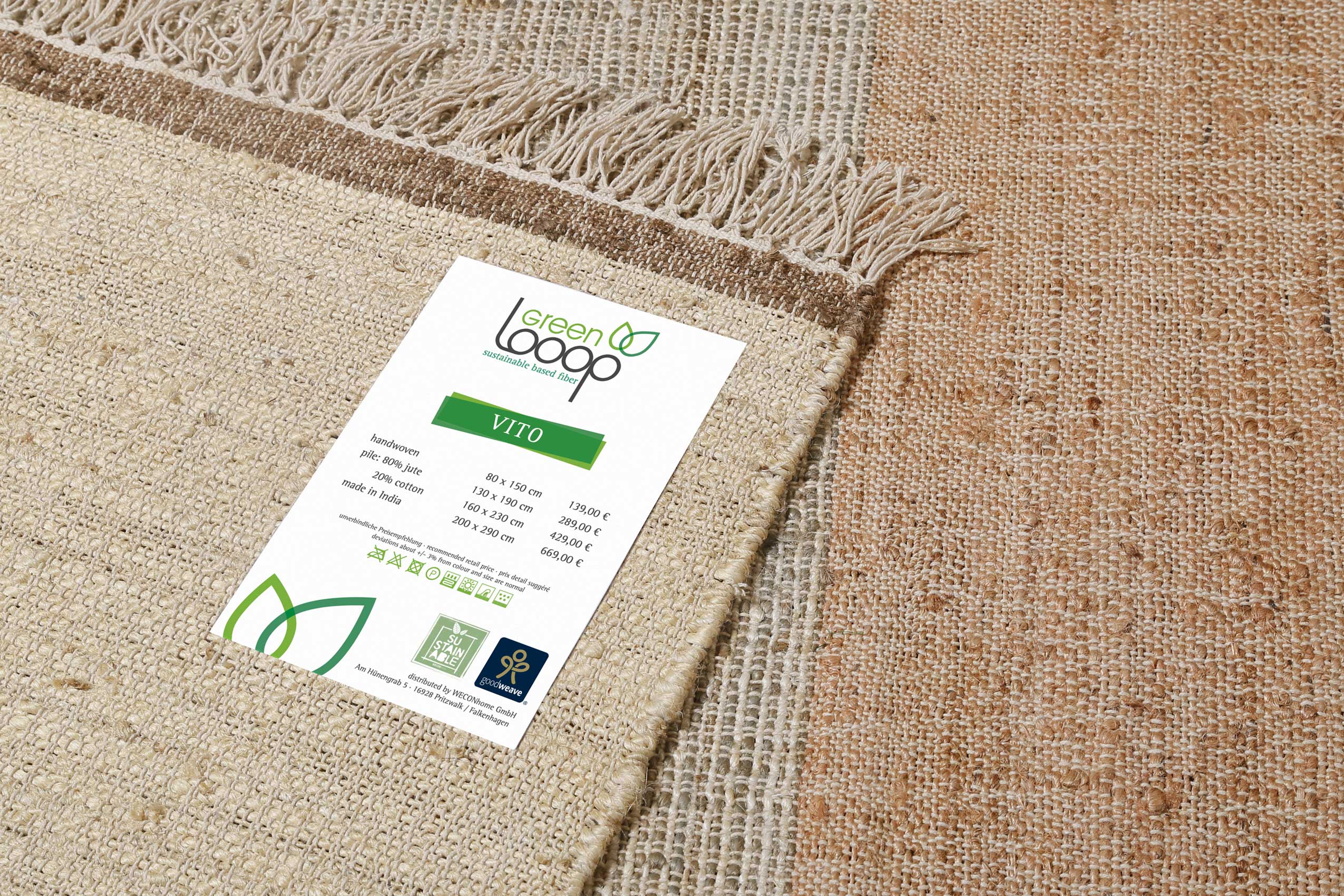 Handwebteppich Beige Braun aus Naturfaser » Vito « Green Looop - Ansicht 5