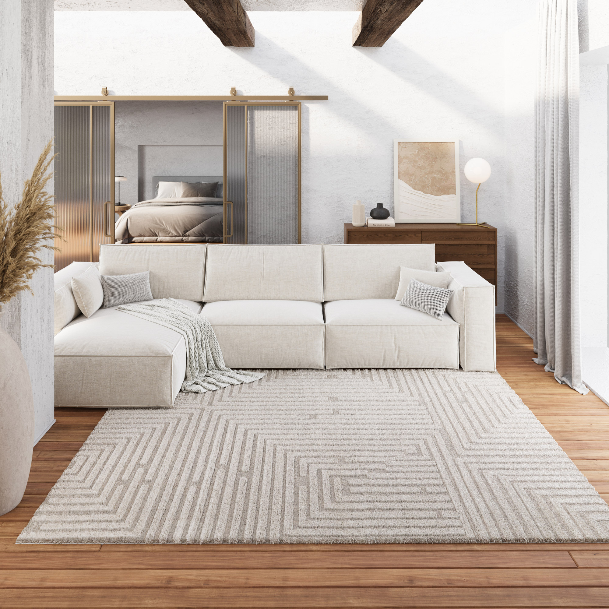 Kurzflor Teppich Creme Beige