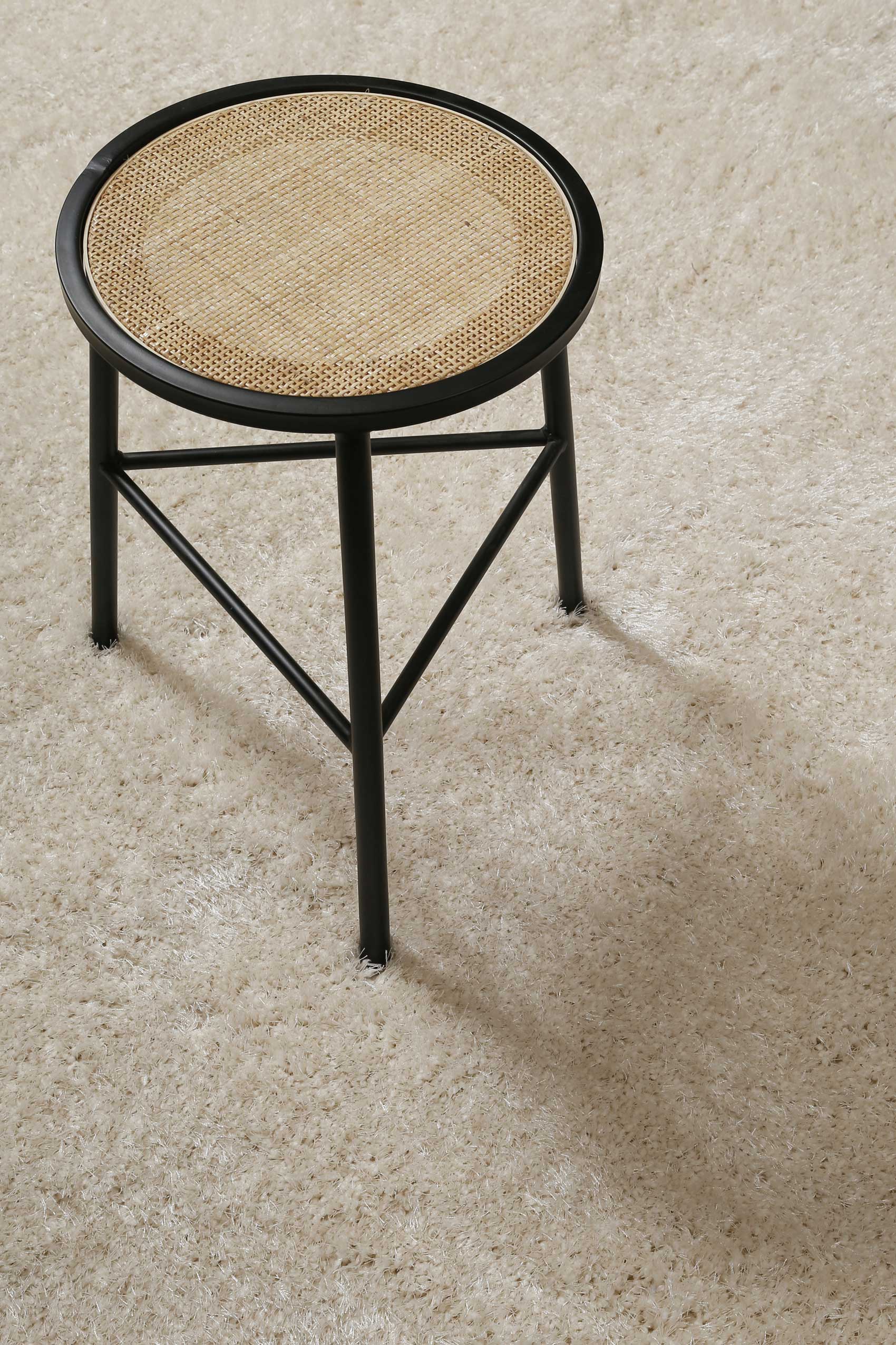 Teppich Rund Creme Weiß Hochflor 