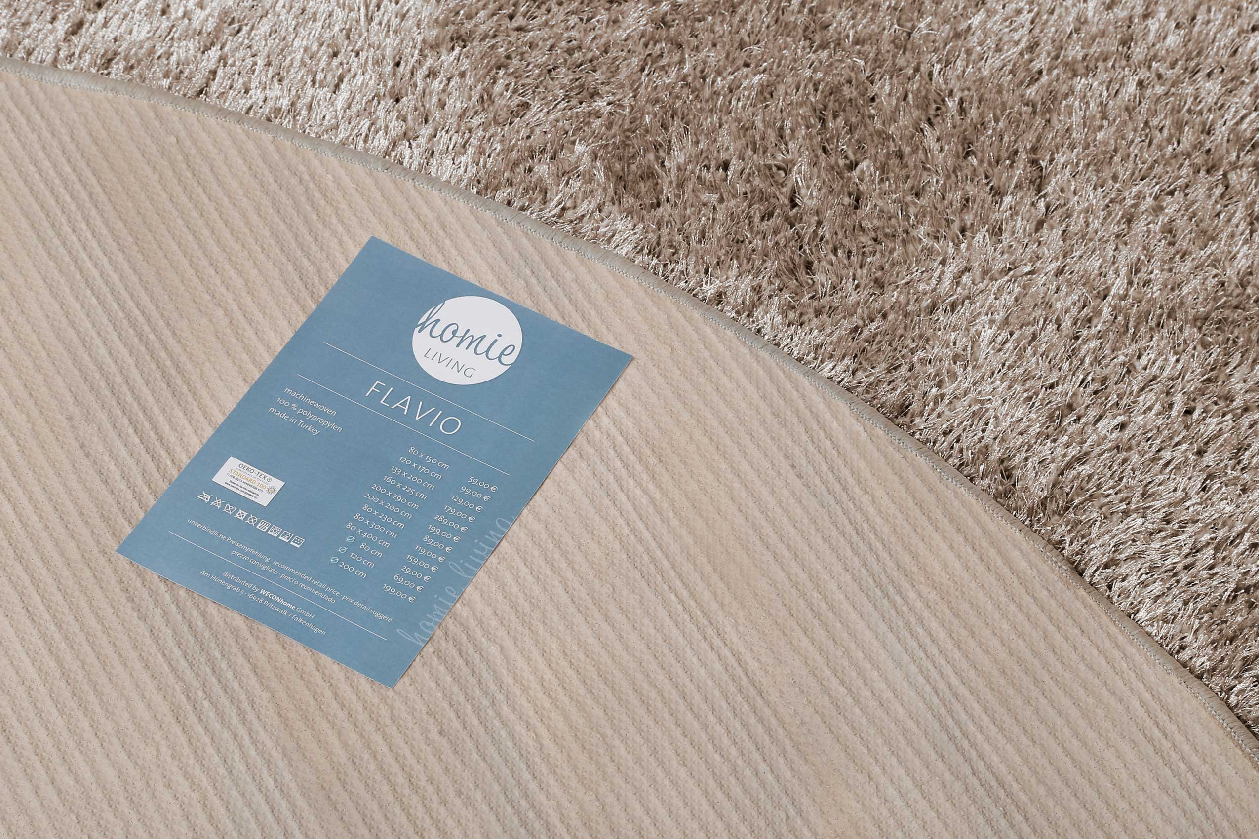 Teppich Rund Sand Hochflor 