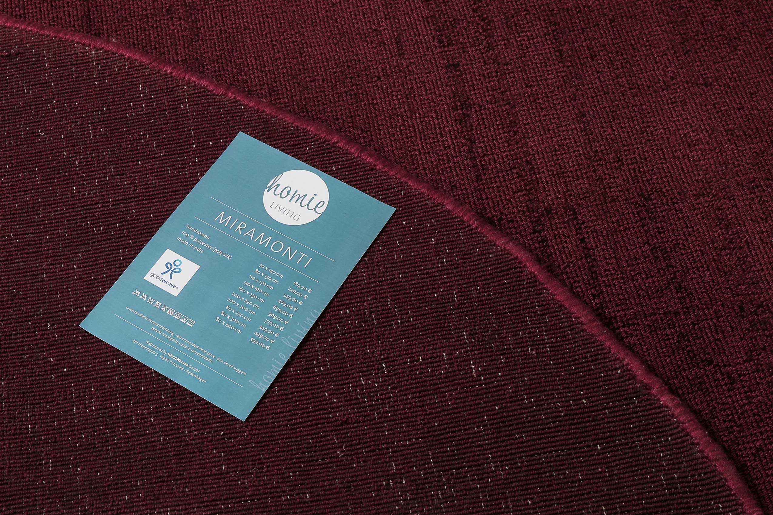 Teppich Rund Bordeaux Rot Kurzflor » Miramonti « Homie Living - Ansicht 3