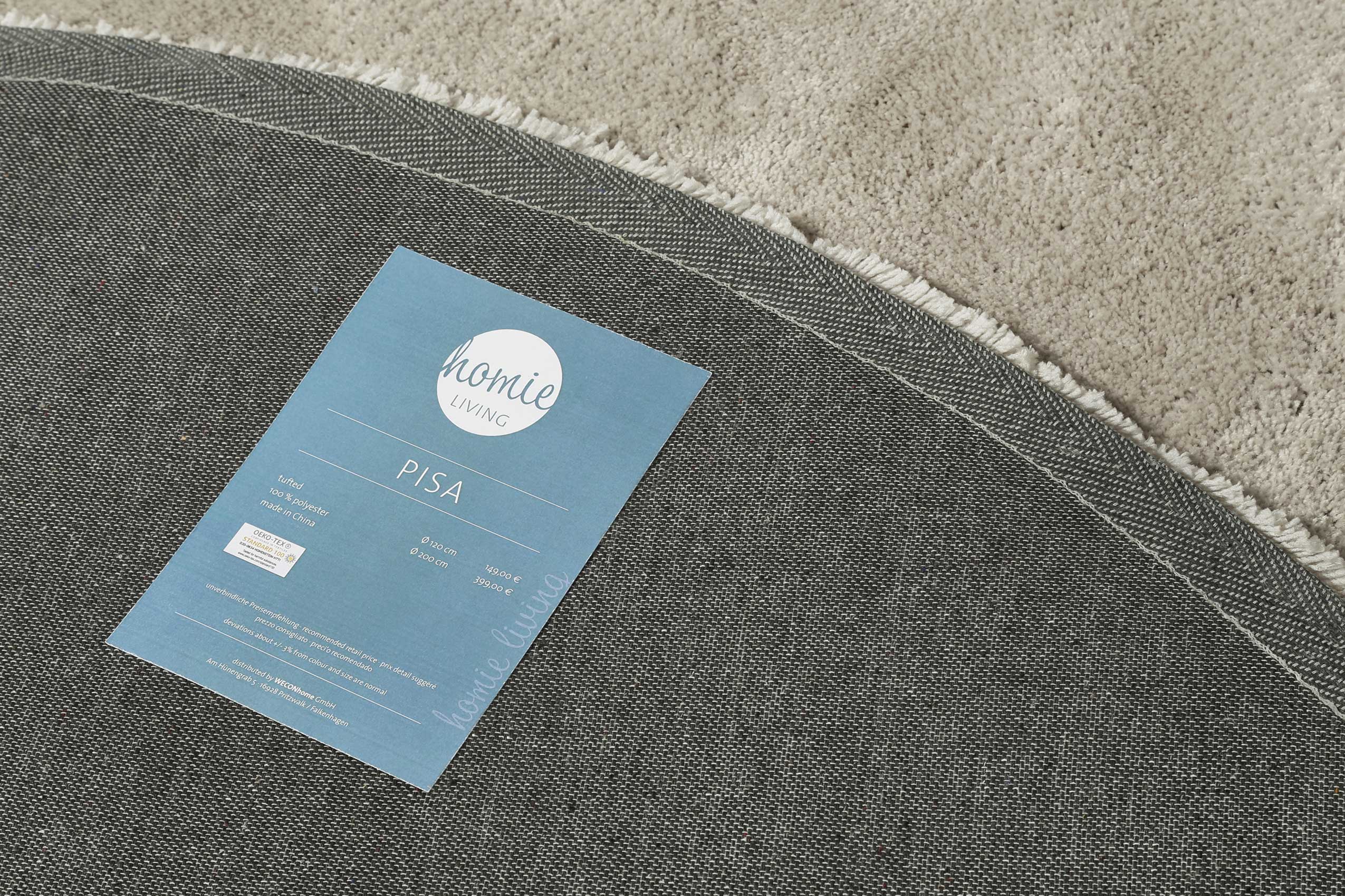 Teppich Rund Hellgrau Creme Hochflor » Pisa « Homie Living - Ansicht 5
