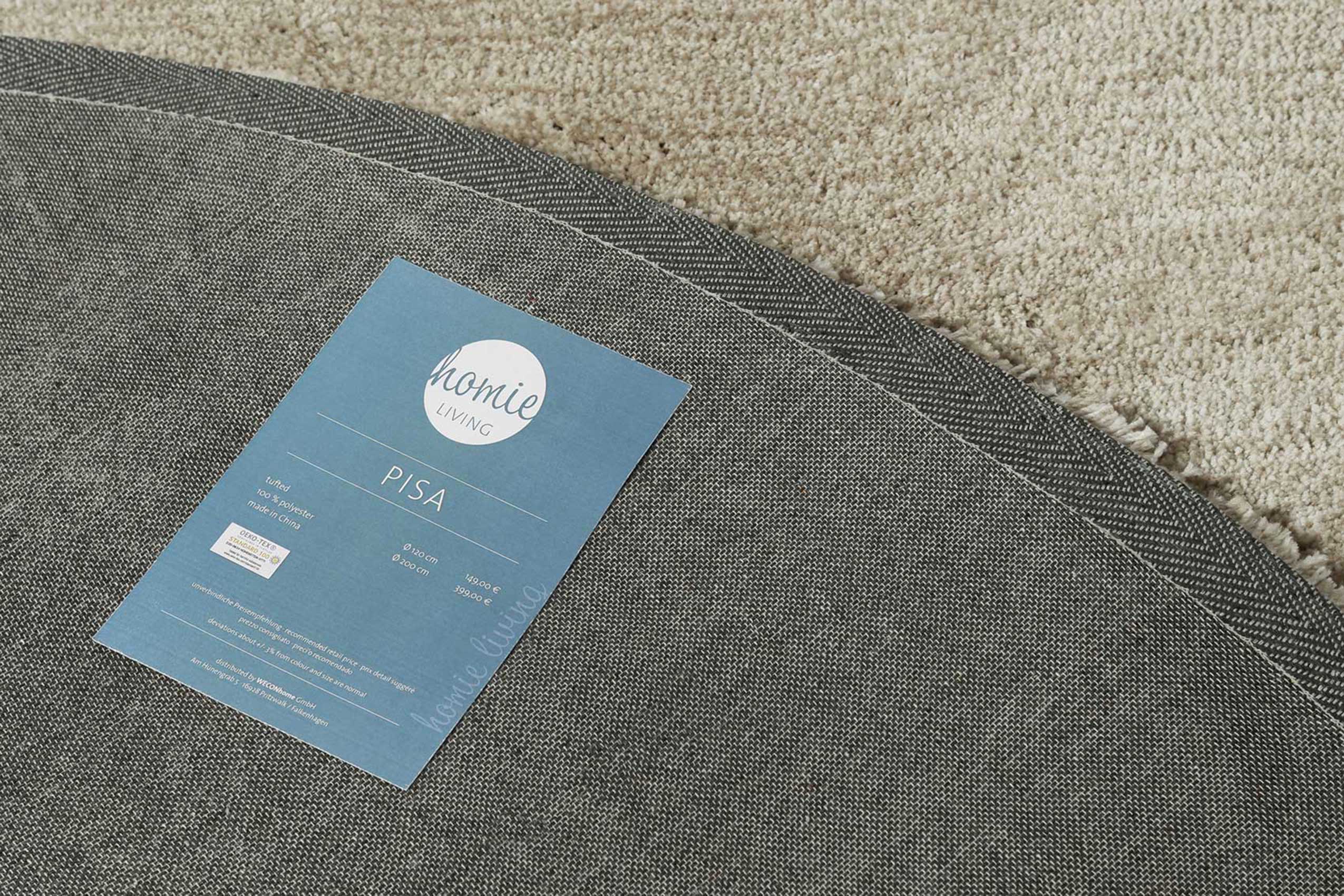 Teppich Rund Beige Sand meliert Hochflor » Pisa « Homie Living - Ansicht 5