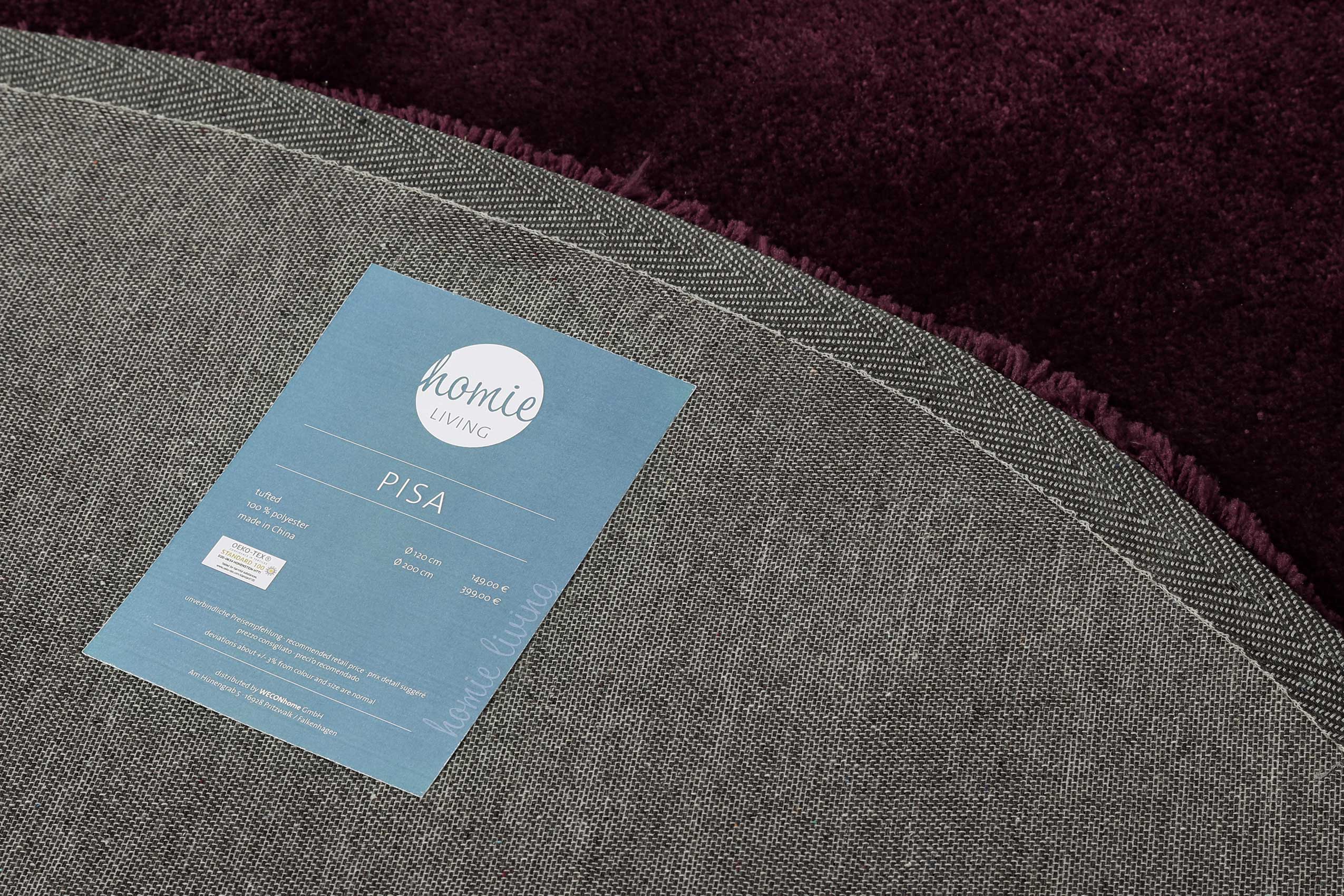 Teppich Rund Bordeaux Rot Hochflor » Pisa « Homie Living - Ansicht 5