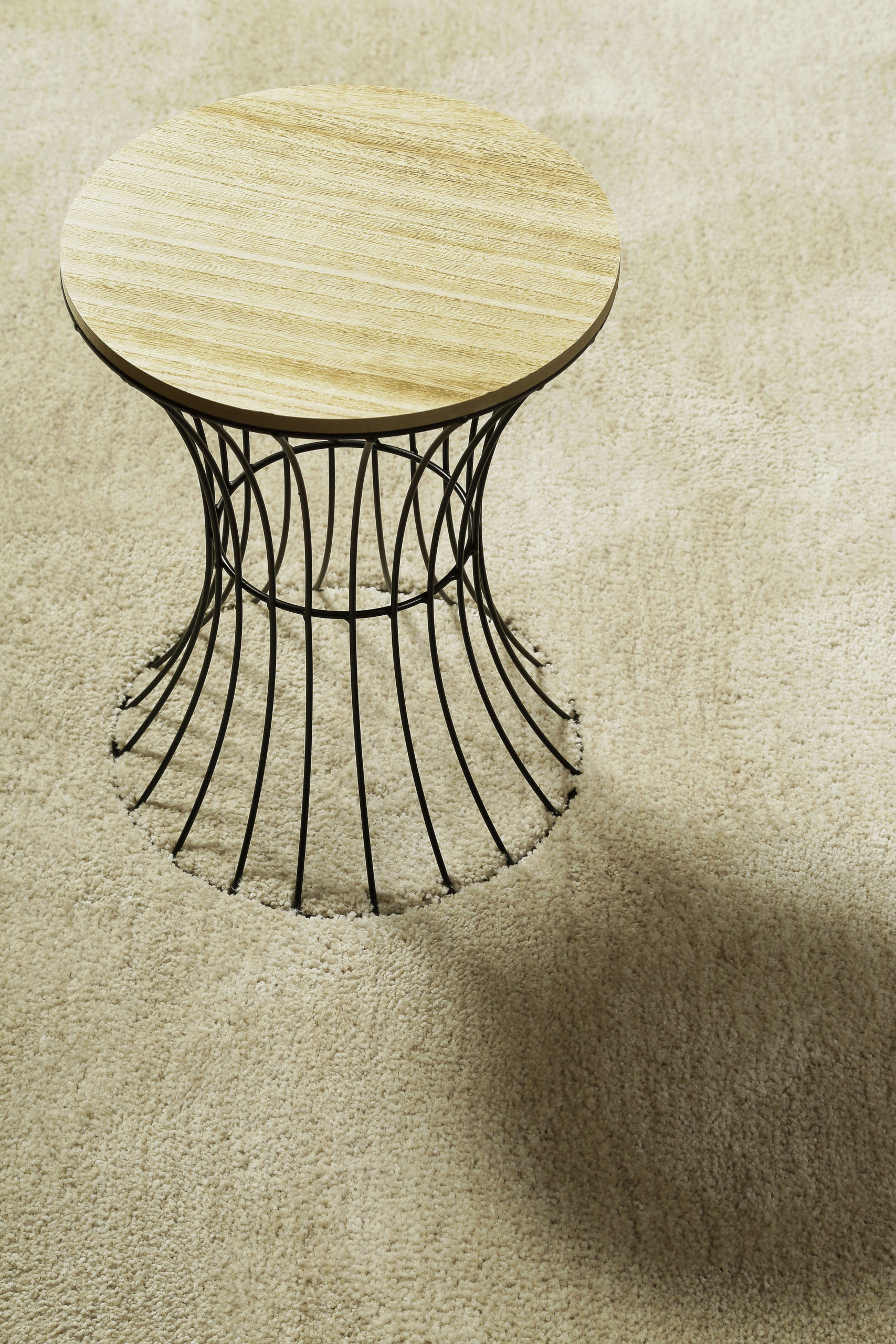 Teppich Rund Creme Beige meliert Hochflor 