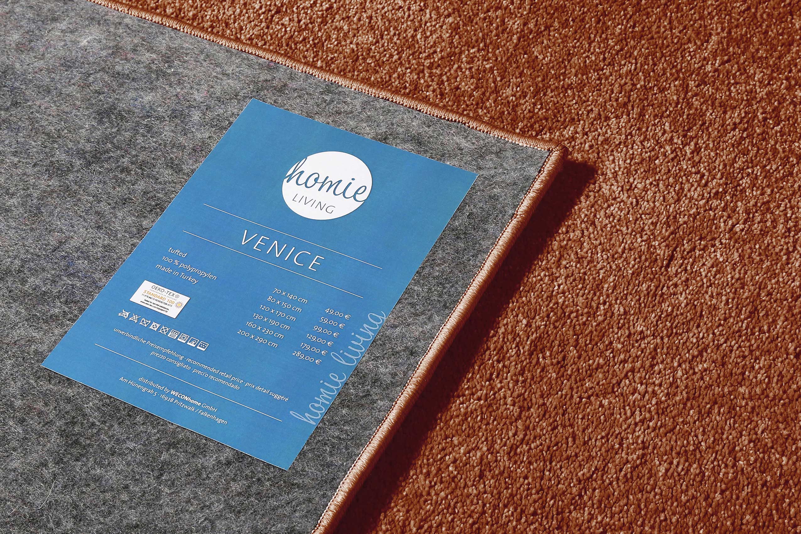 Teppich Rost Braun Kurzflor weich & soft » Venice « Homie Living - Ansicht 4