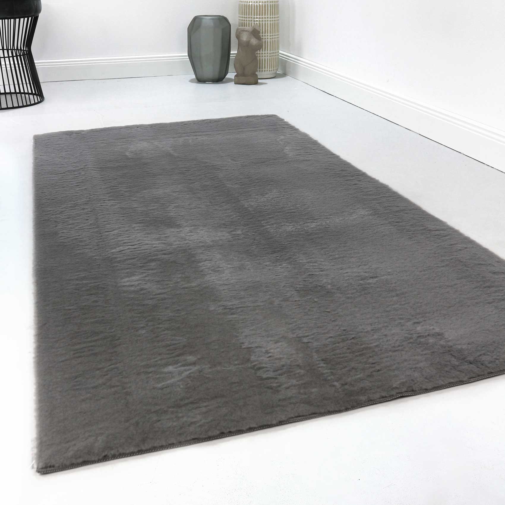 Kunstfell Teppich Grau Anthrazit soft & weich 