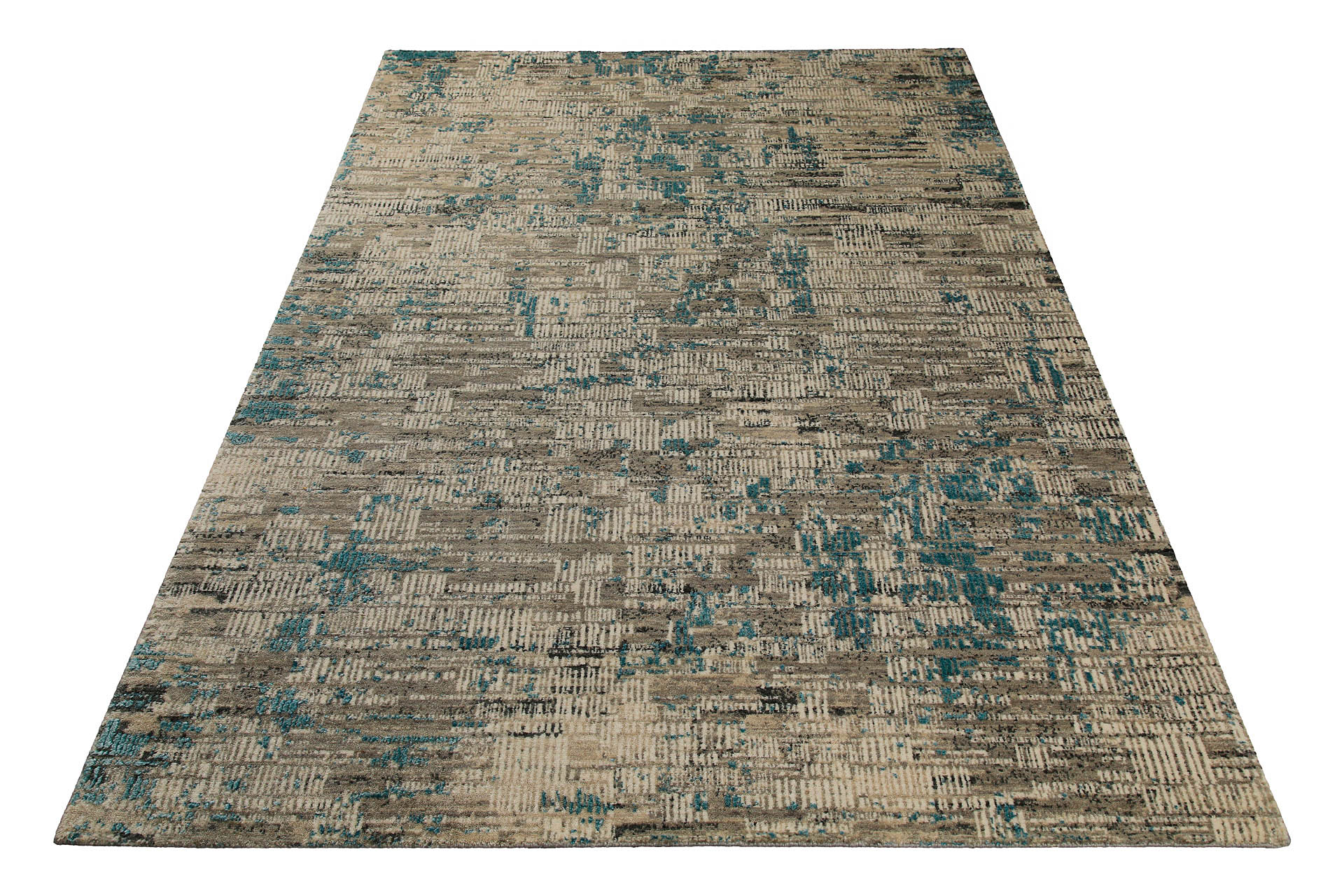 Vintage Teppich Beige Blau aus Neuseelandwolle - Ansicht 1