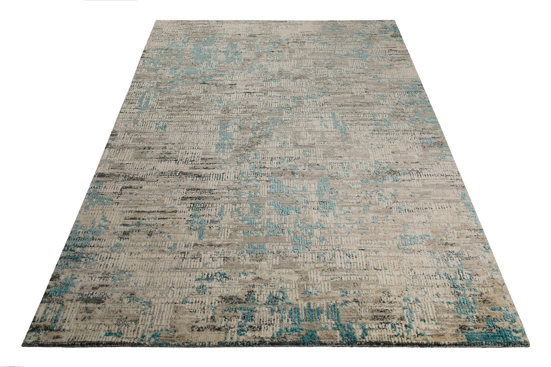 Vintage Teppich Beige Blau aus Neuseelandwolle - Ansicht 2
