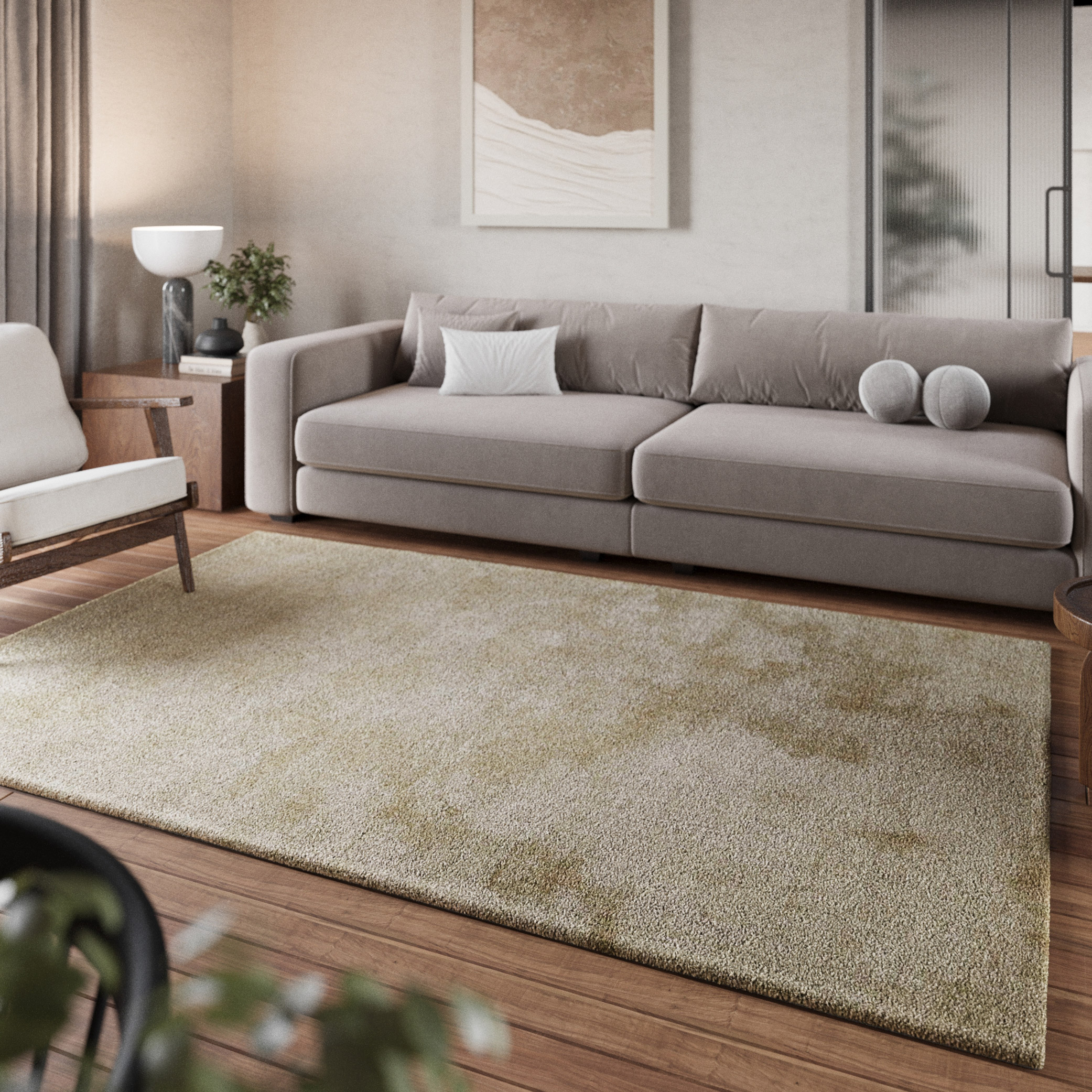 Teppich Beige Sand meliert Hochflor 