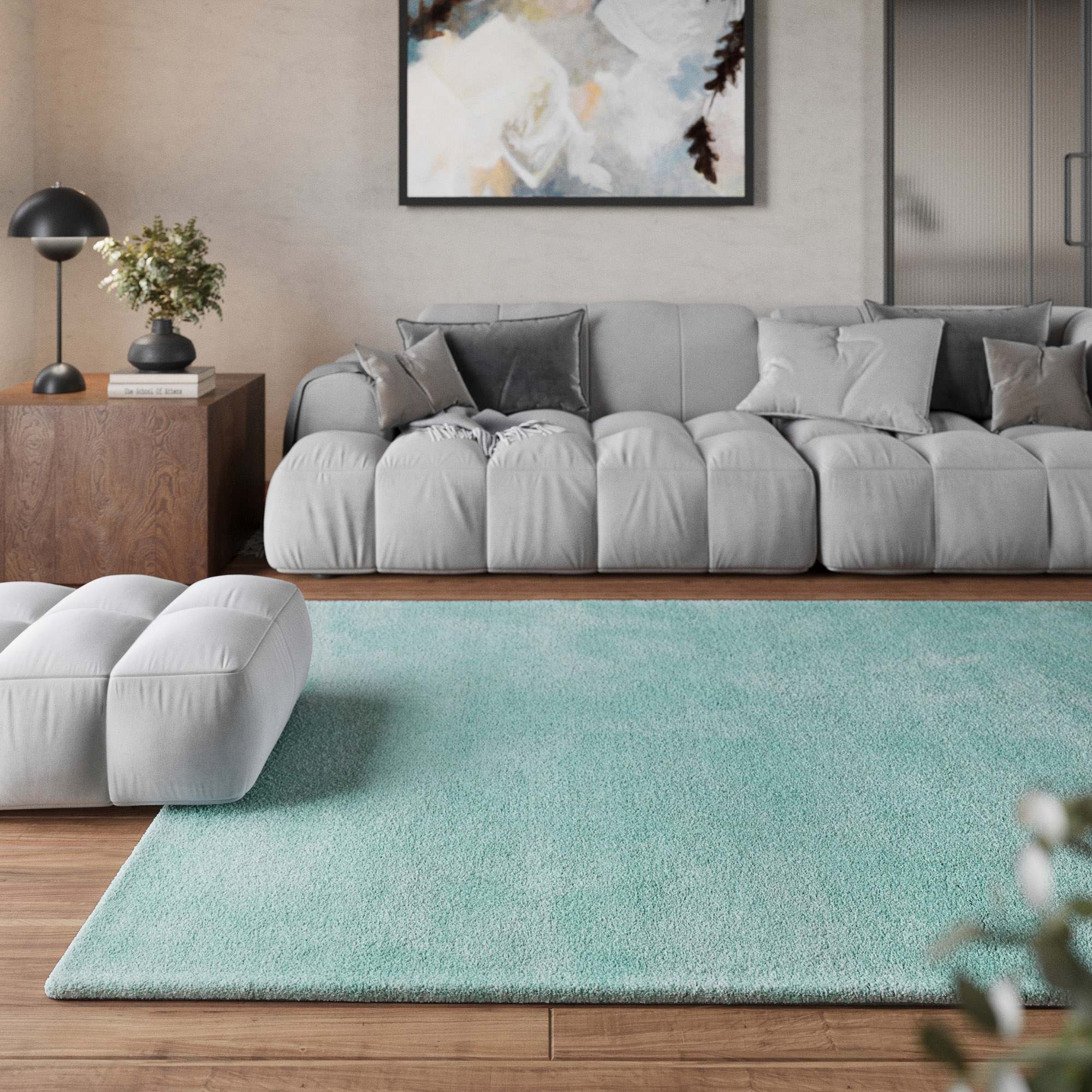 Teppich Türkis Hochflor 