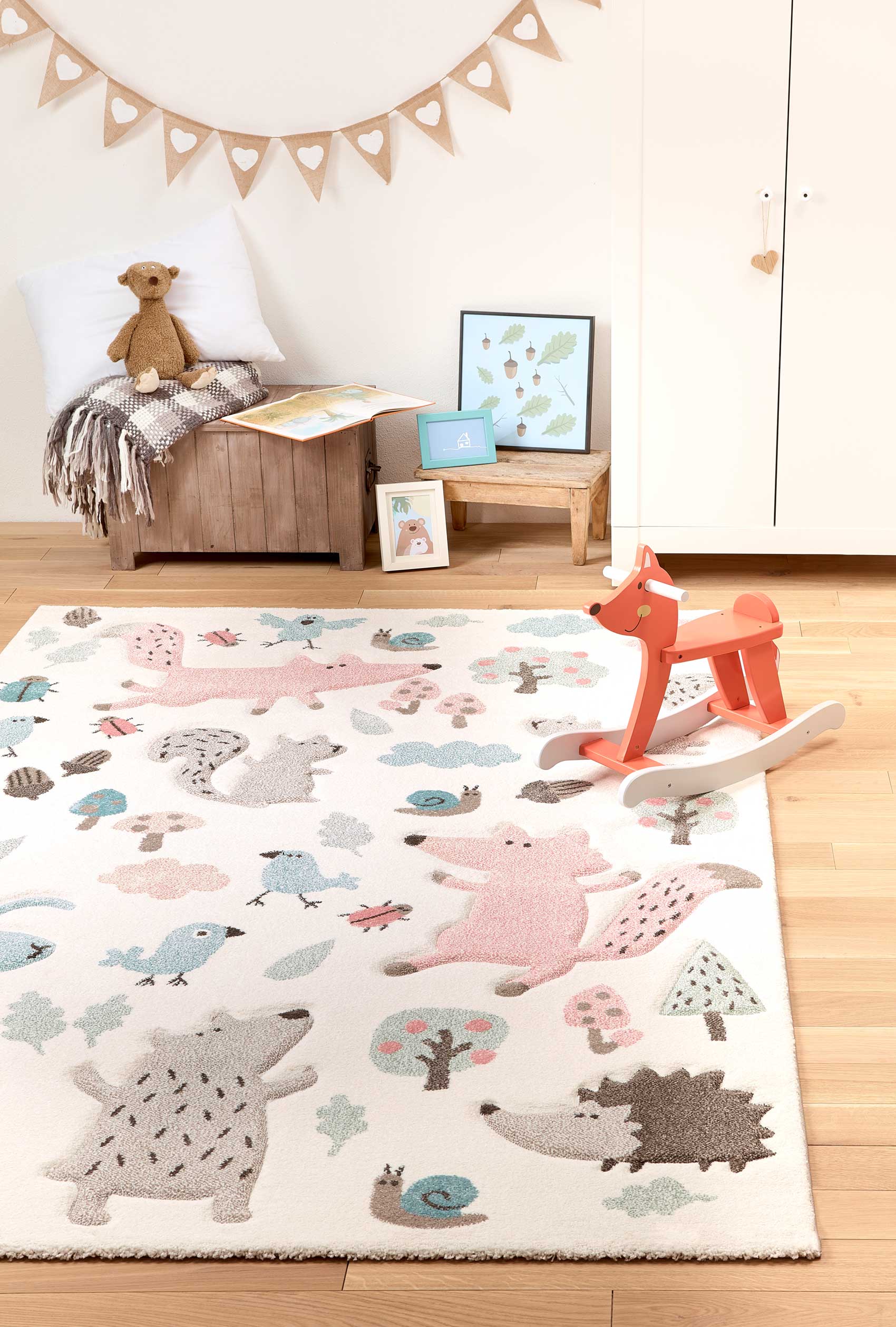 Kinderteppich beige rosa 