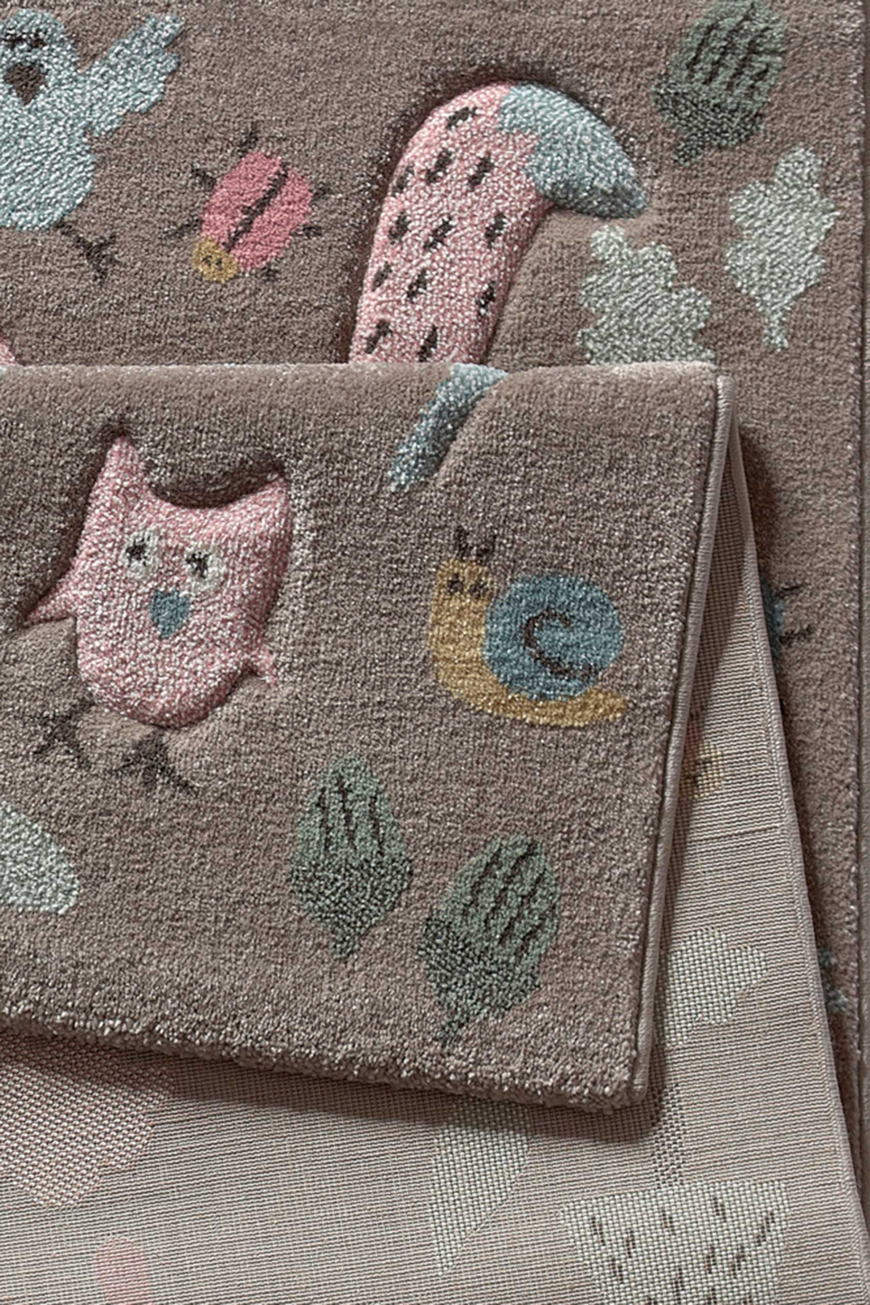 Kinderteppich dunkelbeige rosa blau 