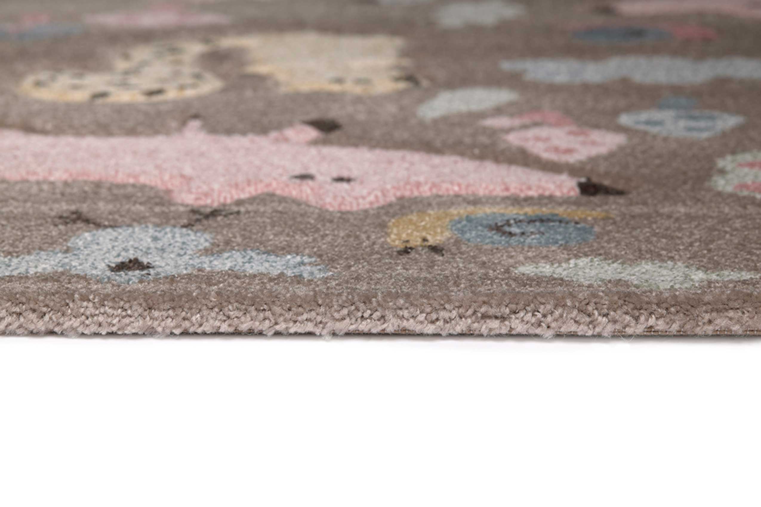 Kinderteppich dunkelbeige rosa blau 