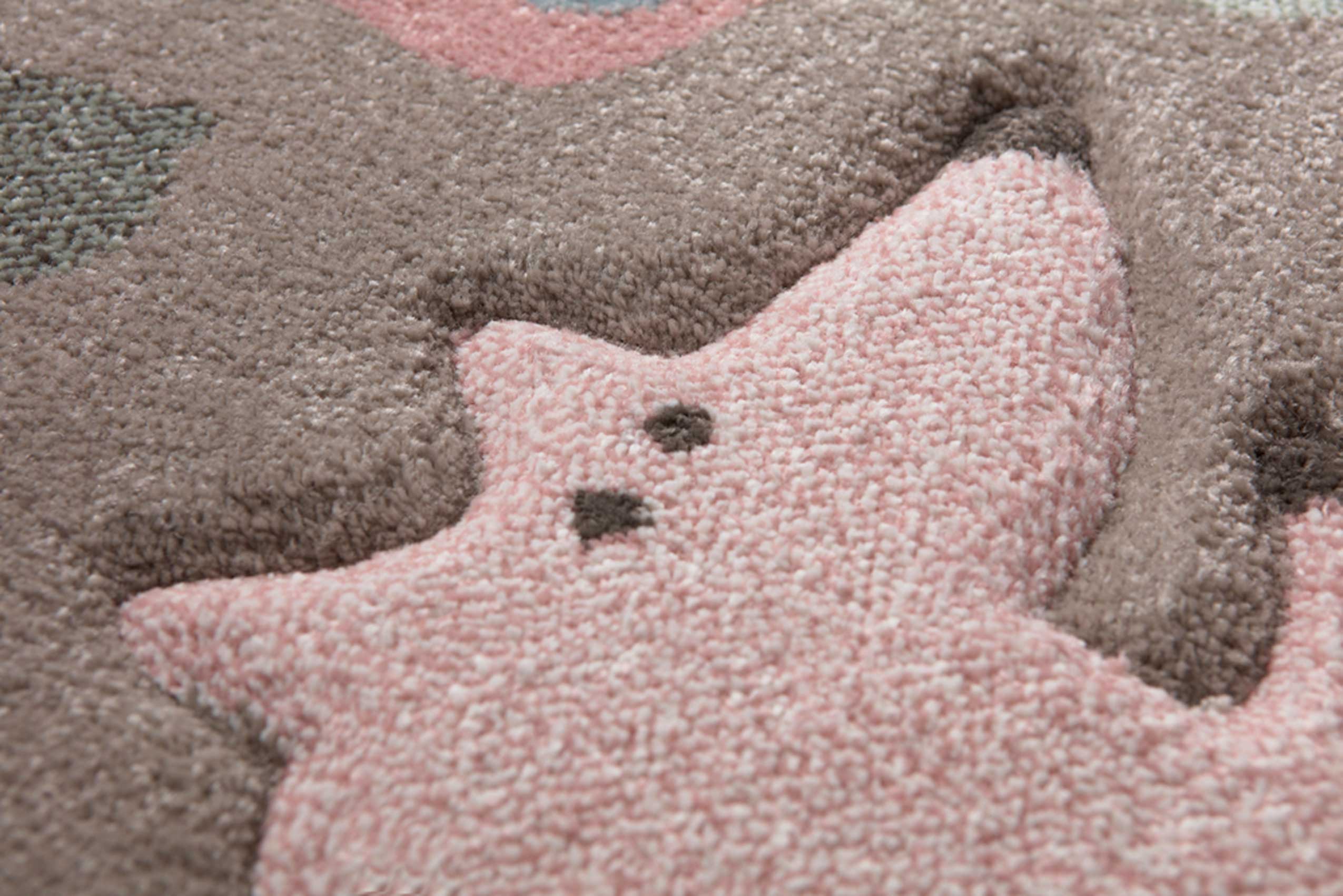 Kinderteppich dunkelbeige rosa blau 