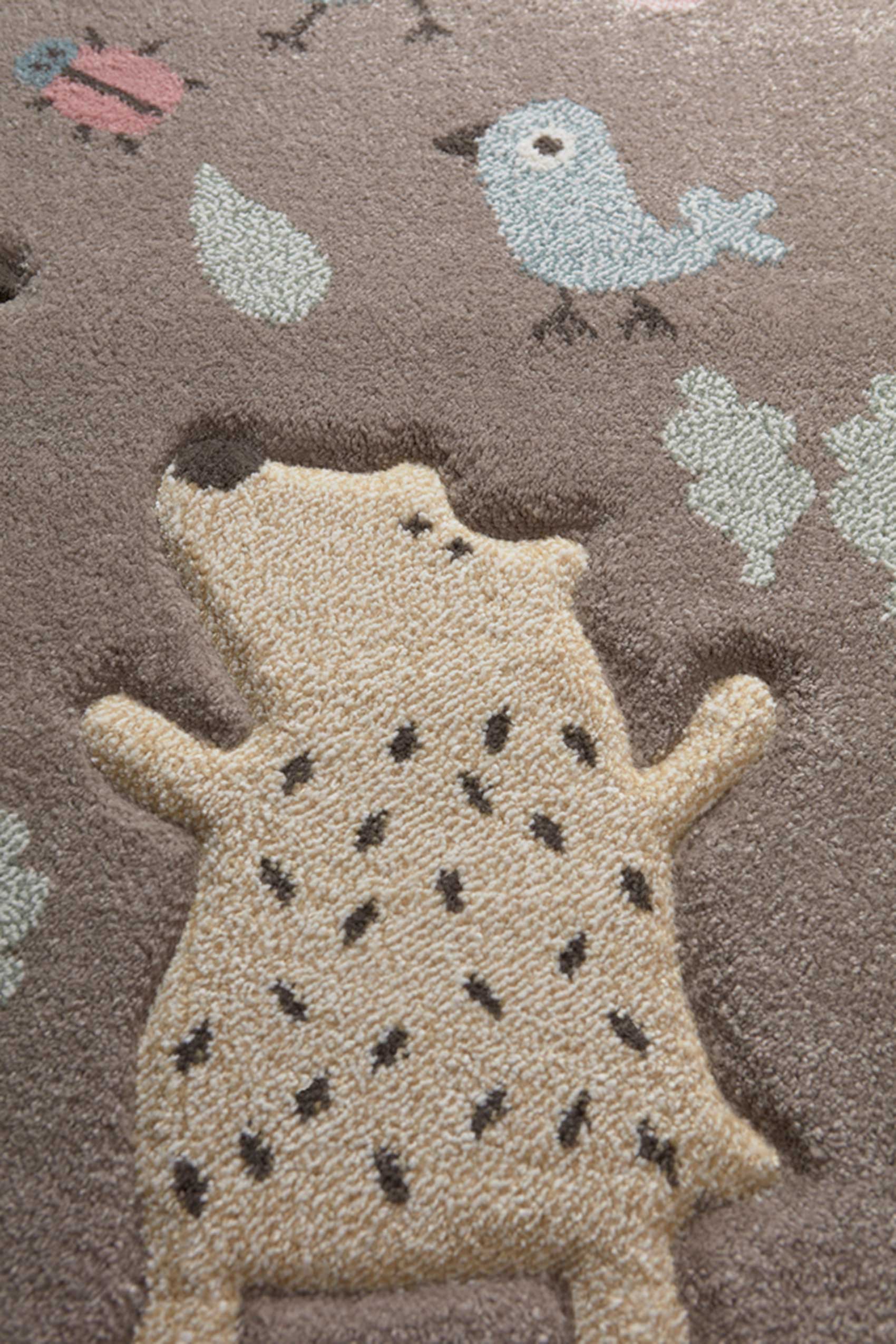 Kinderteppich dunkelbeige rosa blau 