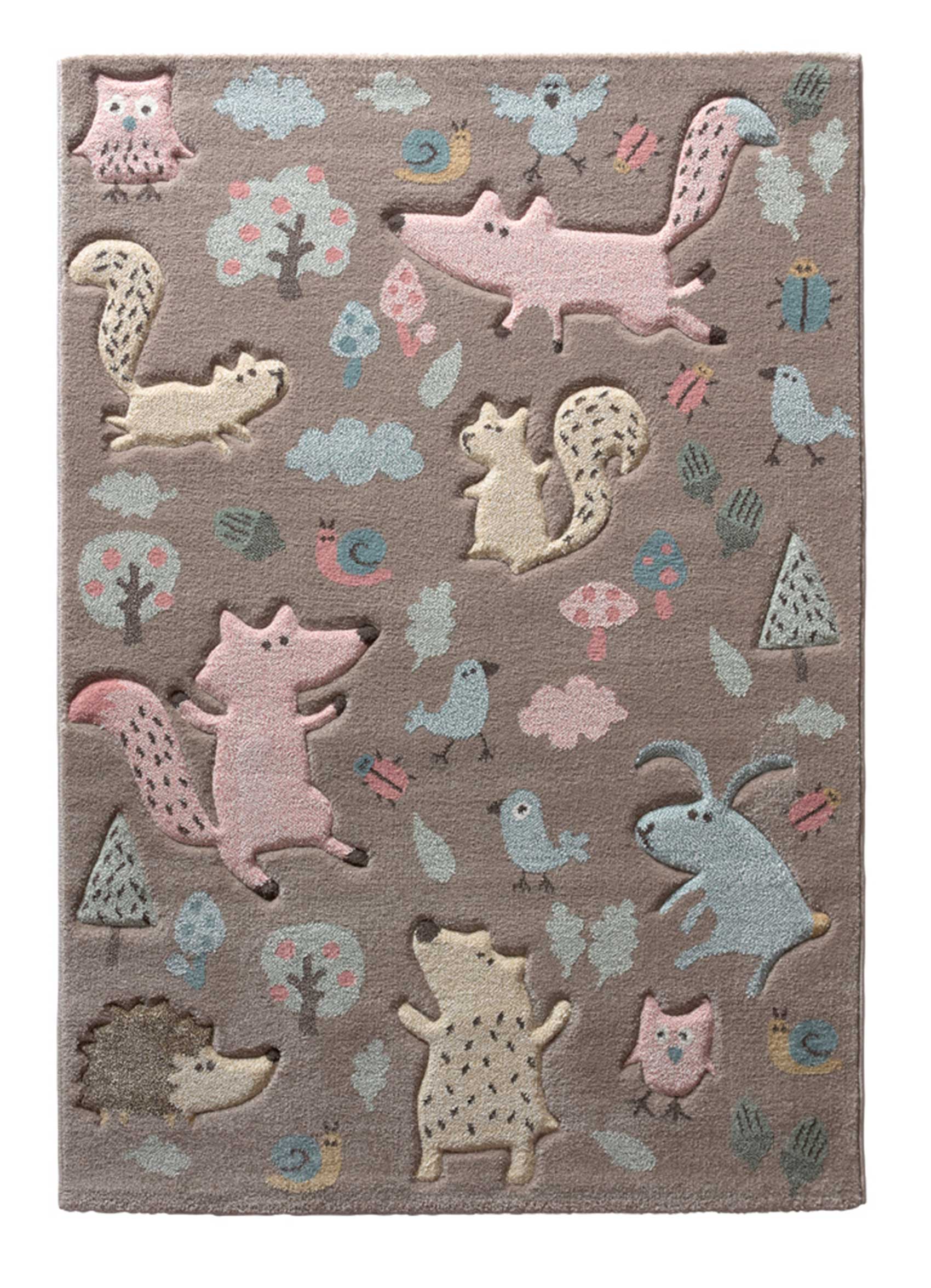 Kinderteppich dunkelbeige rosa blau 