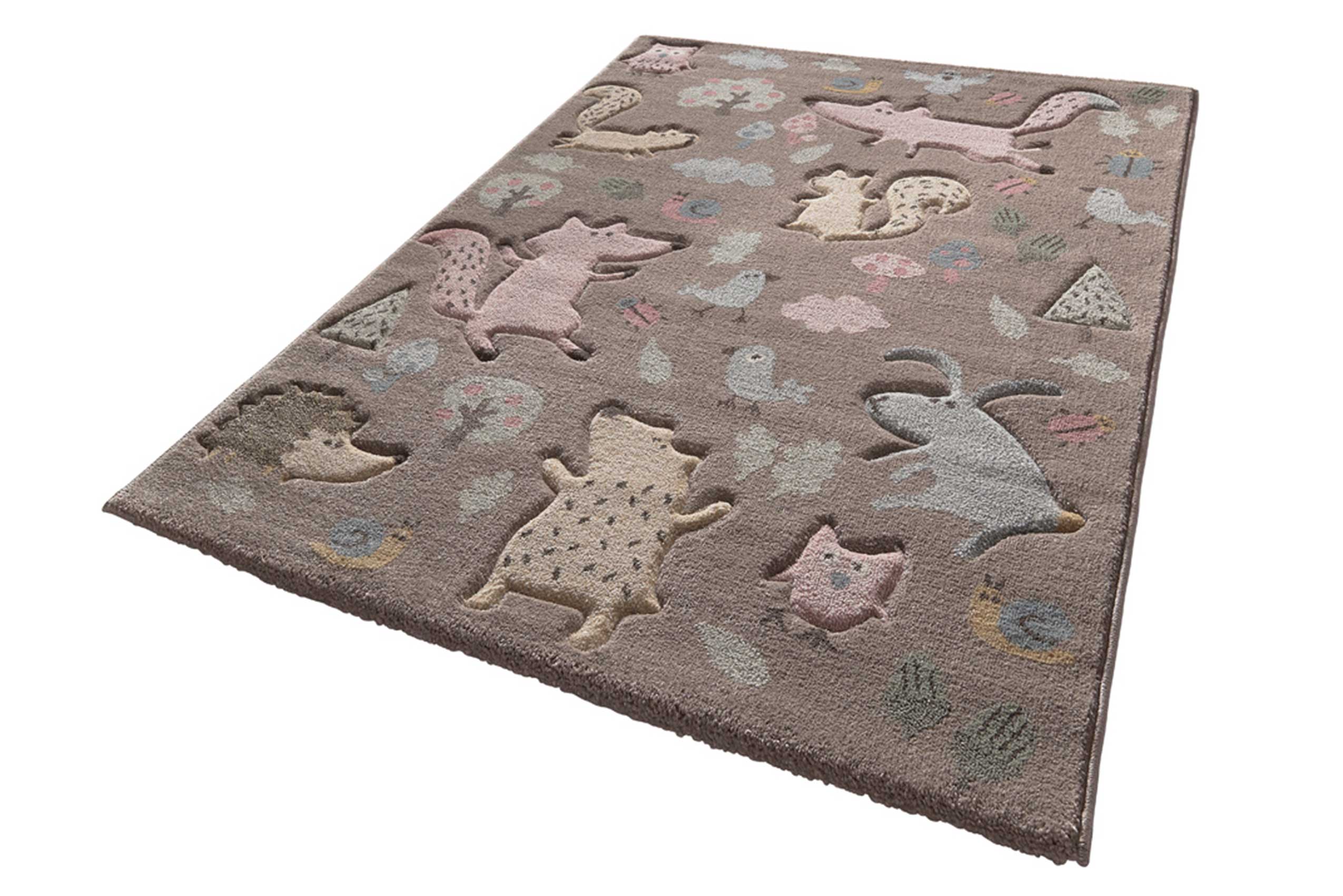 Kinderteppich dunkelbeige rosa blau 
