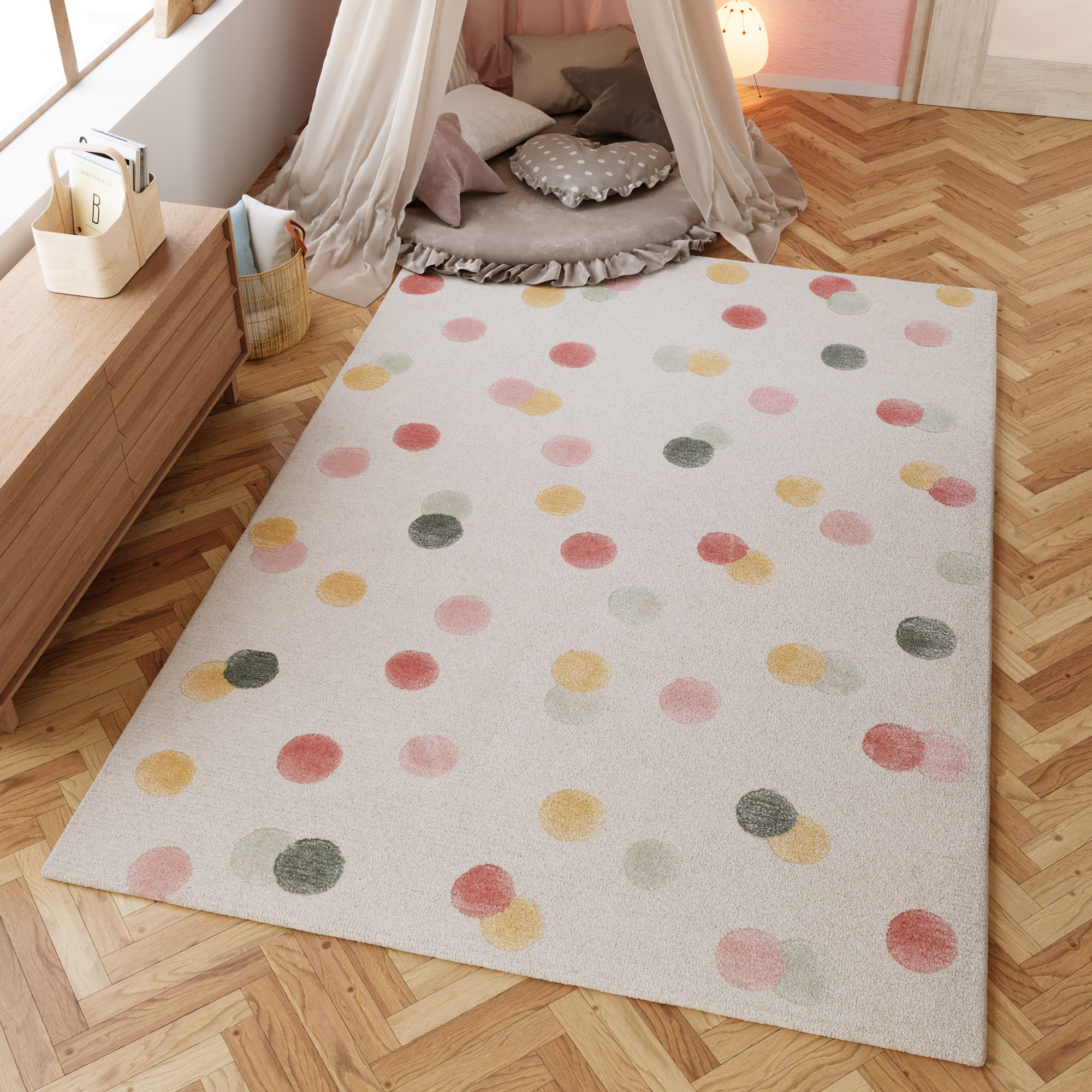 Kinderteppich Creme Bunt 