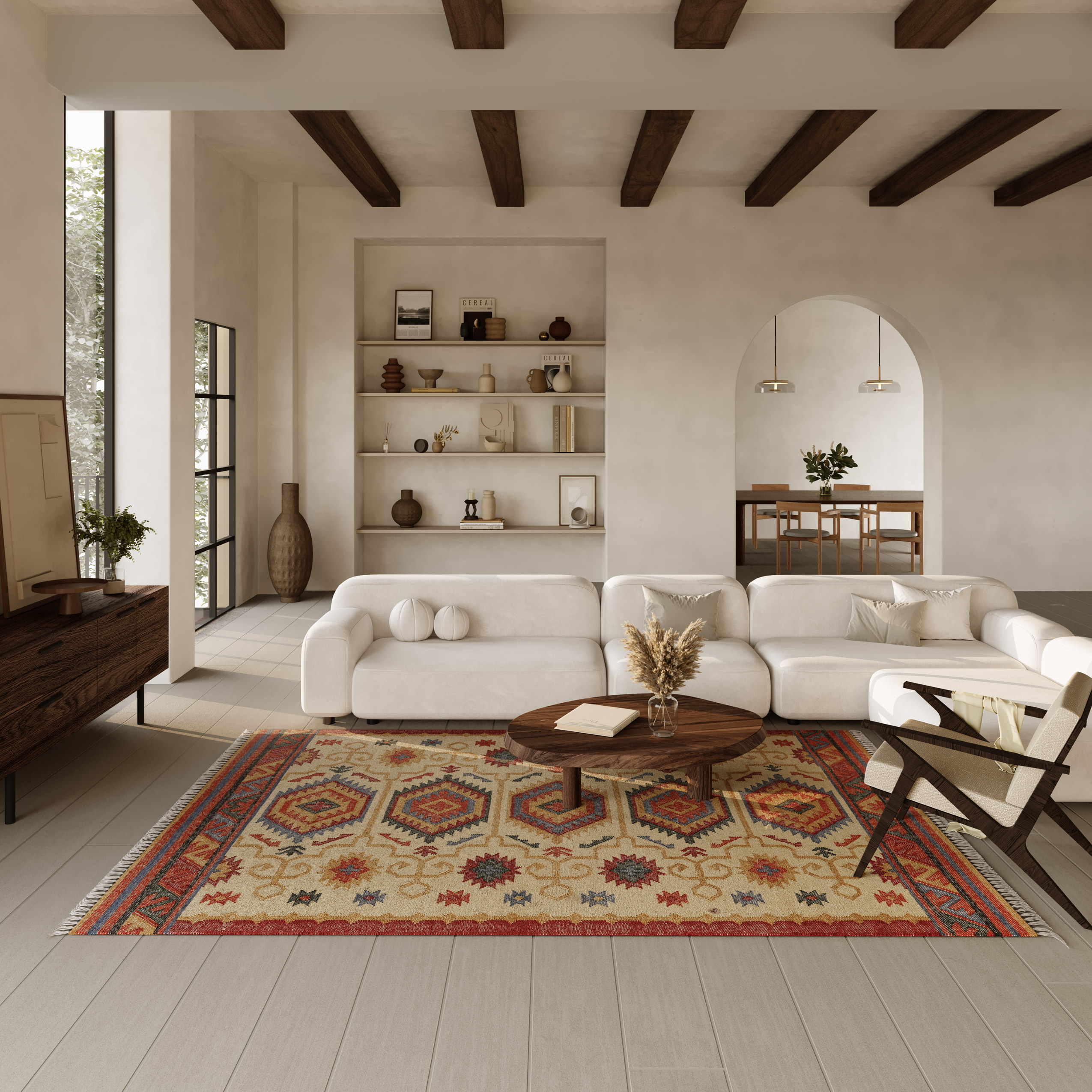 Kelim Teppich Beige aus Wolle 