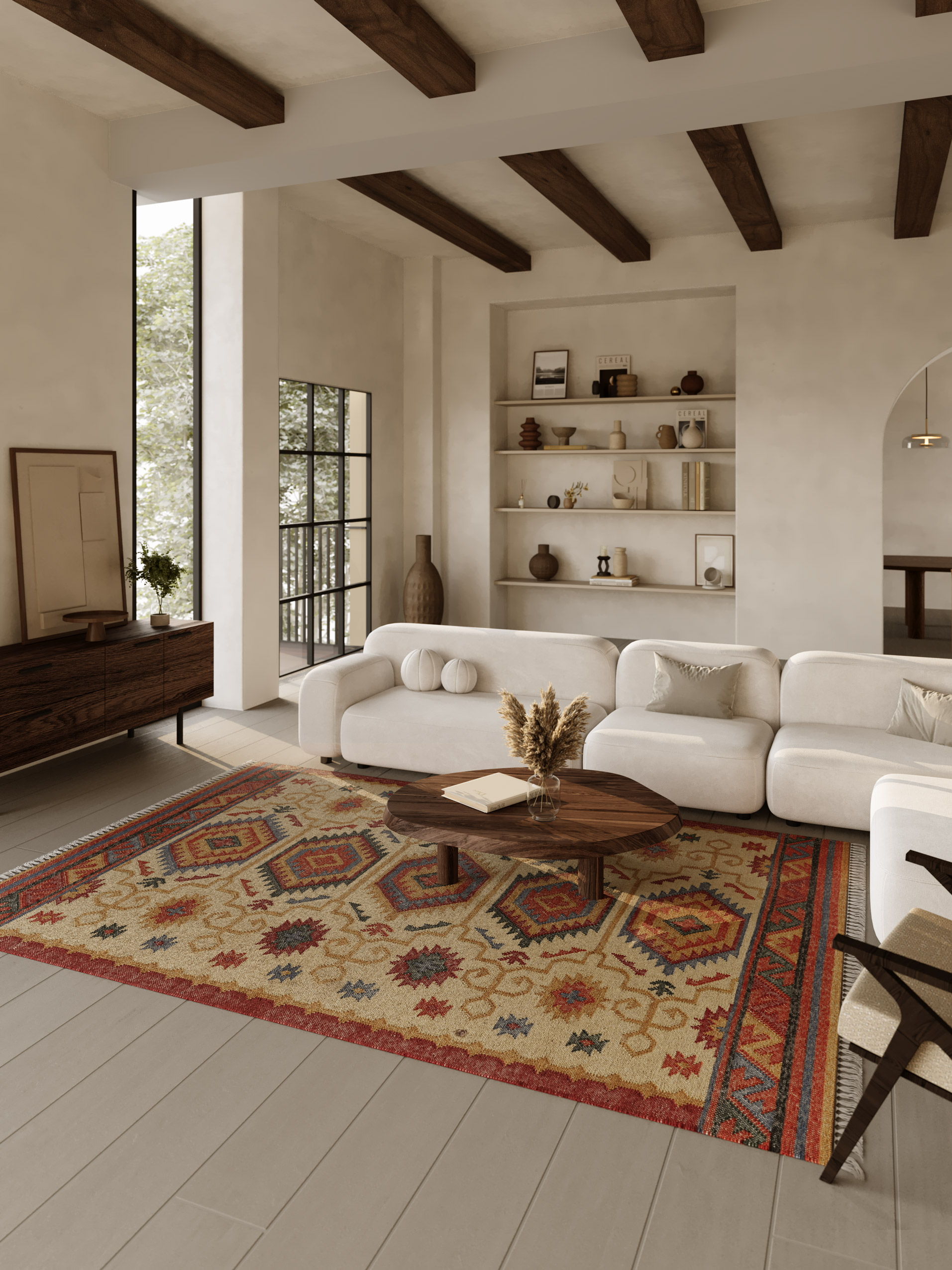 Kelim Teppich Beige aus Wolle 